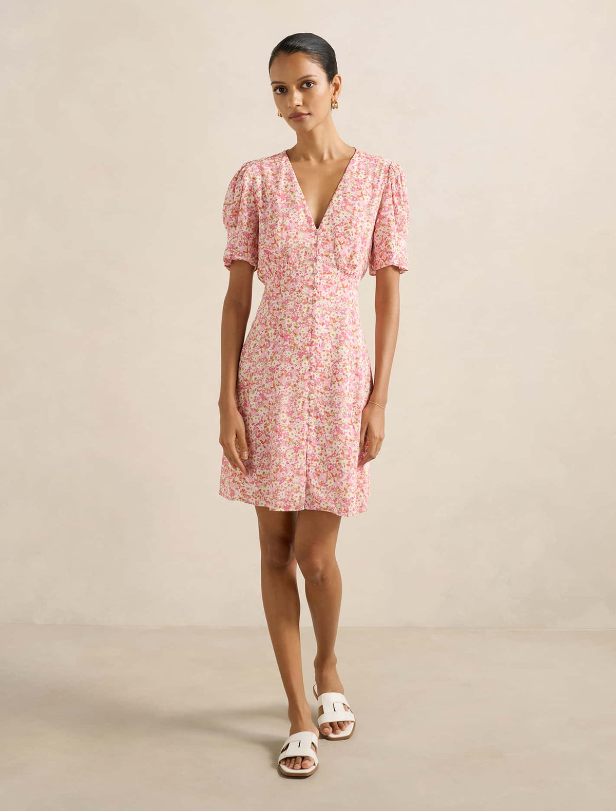 Saffron Petite Printed Sun Dress Pink Avenue Ditsy