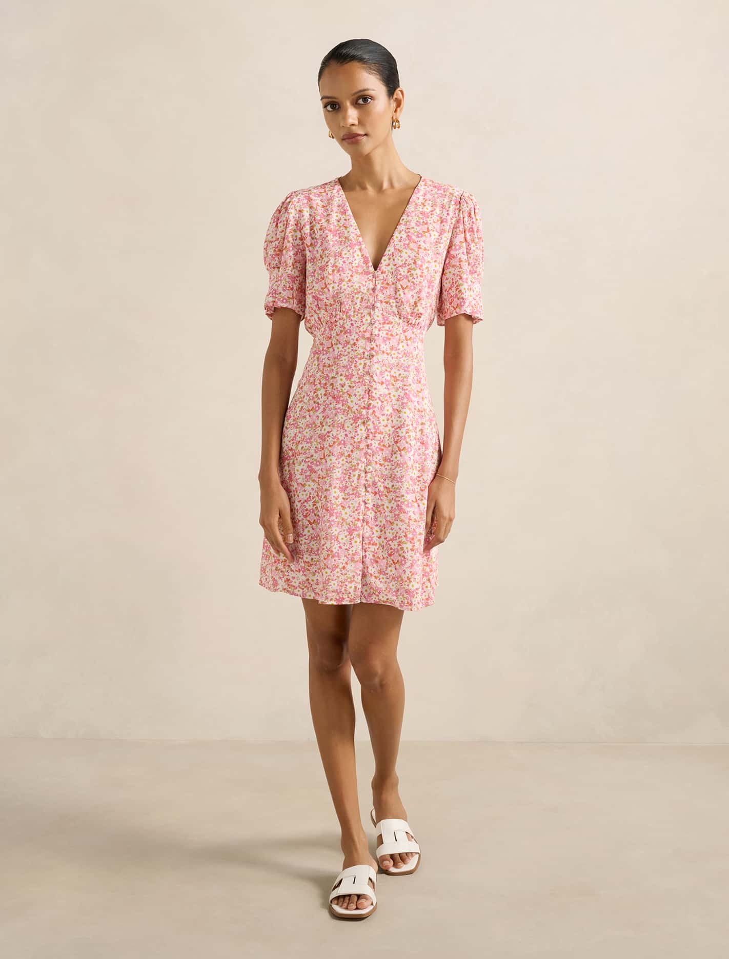 Saffron Petite Printed Sun Dress Pink Avenue Ditsy