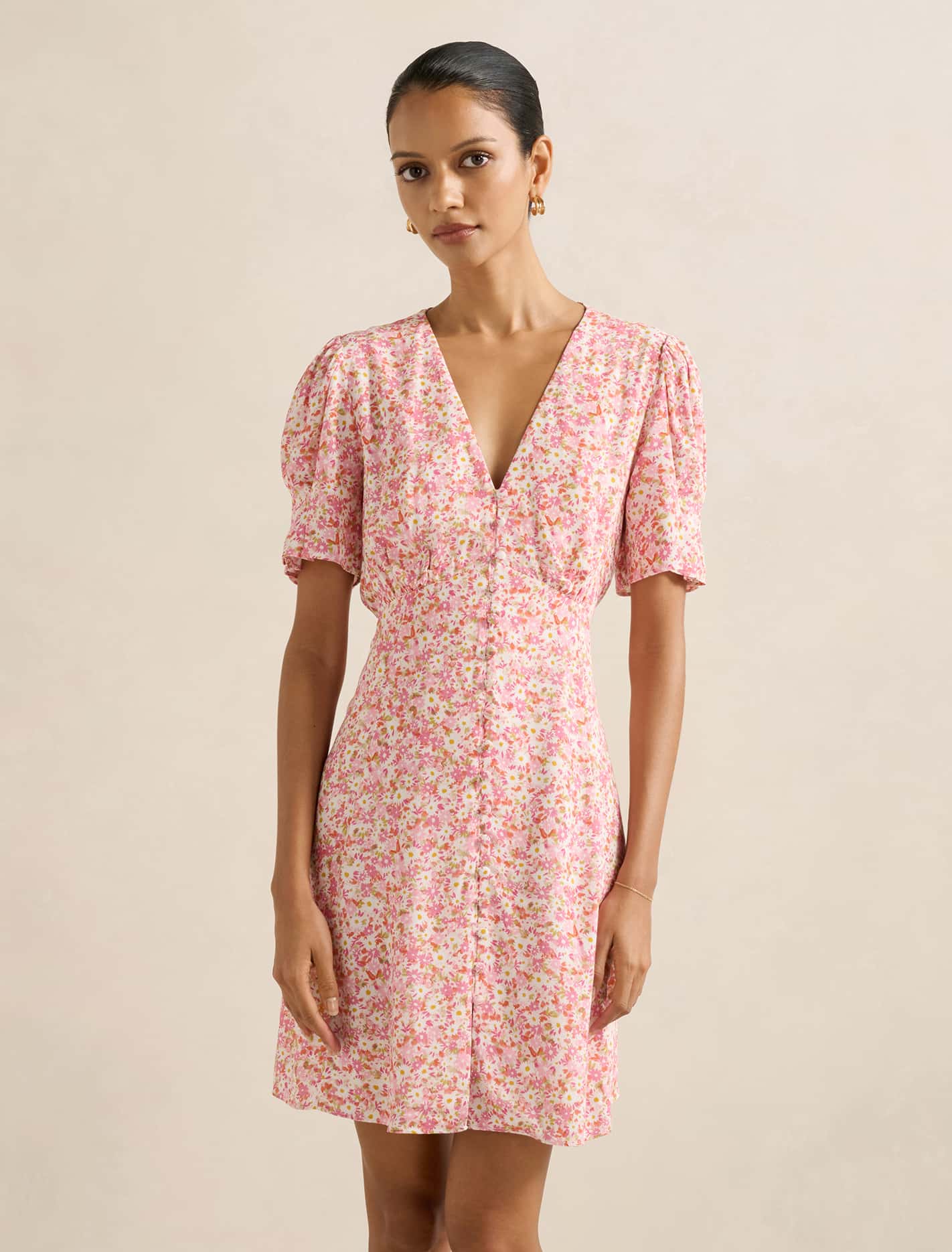 Saffron Petite Printed Sun Dress Pink Avenue Ditsy