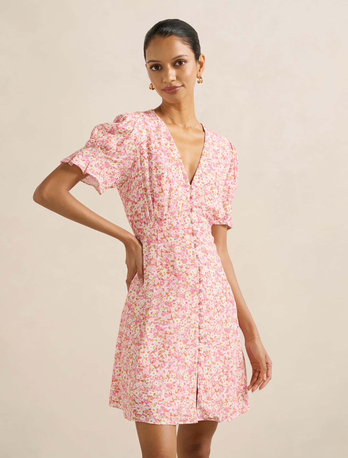 Saffron Petite Printed Sun Dress Pink Avenue Ditsy