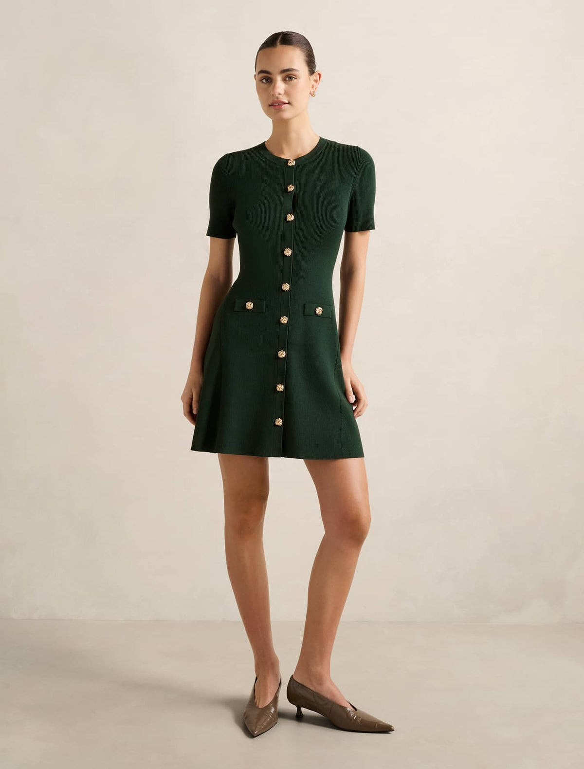 Mallory Knitted Mini Dress Deep Green