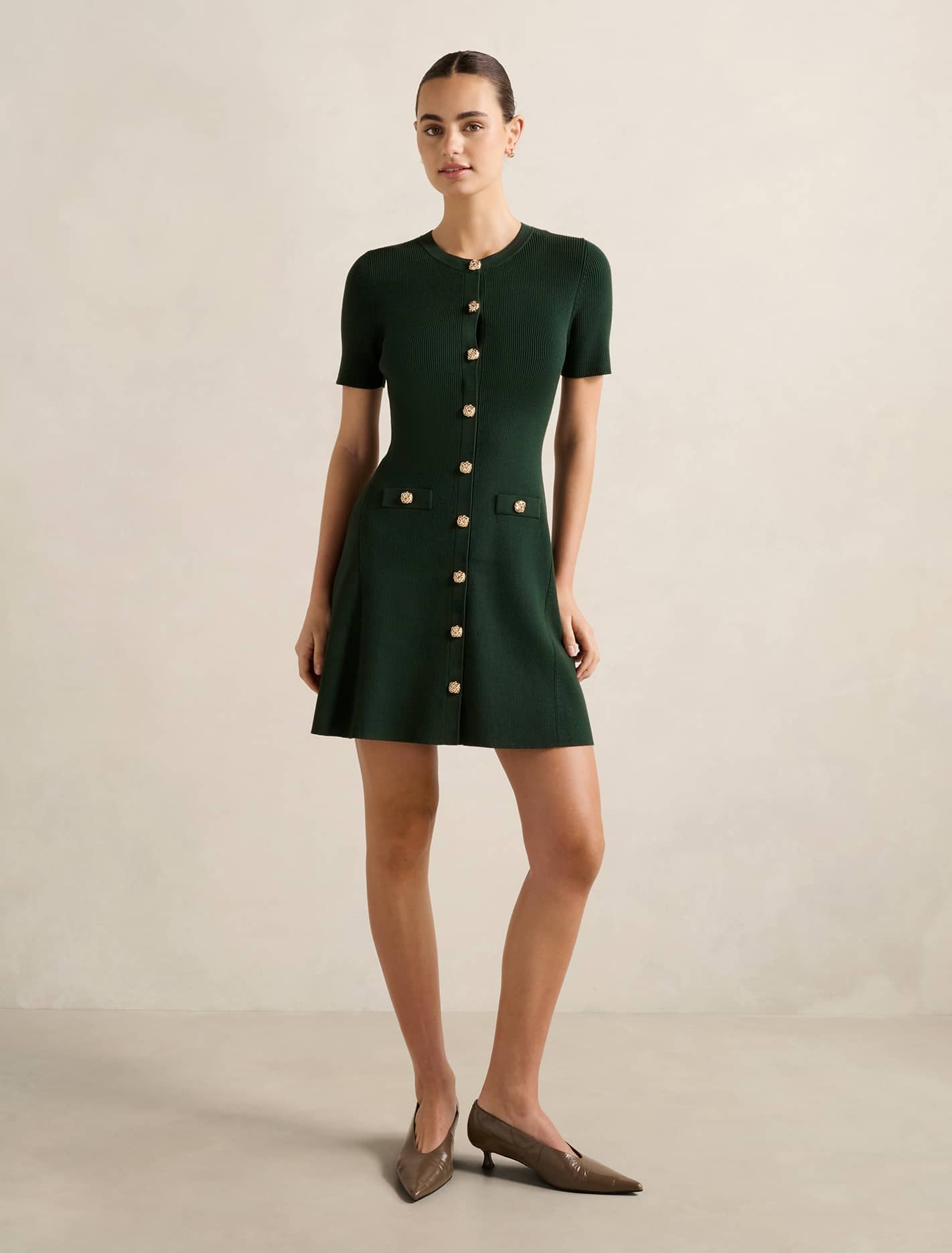 Mallory Knitted Mini Dress Deep Green