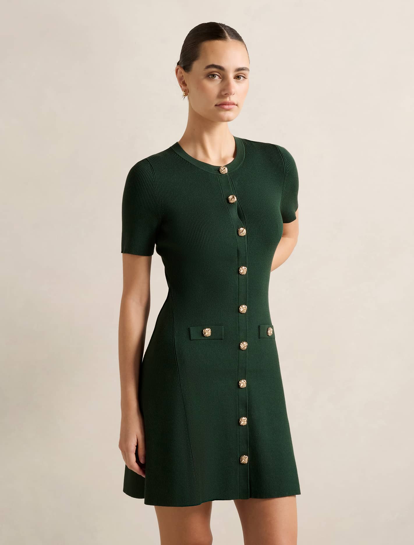 Mallory Knitted Mini Dress Deep Green