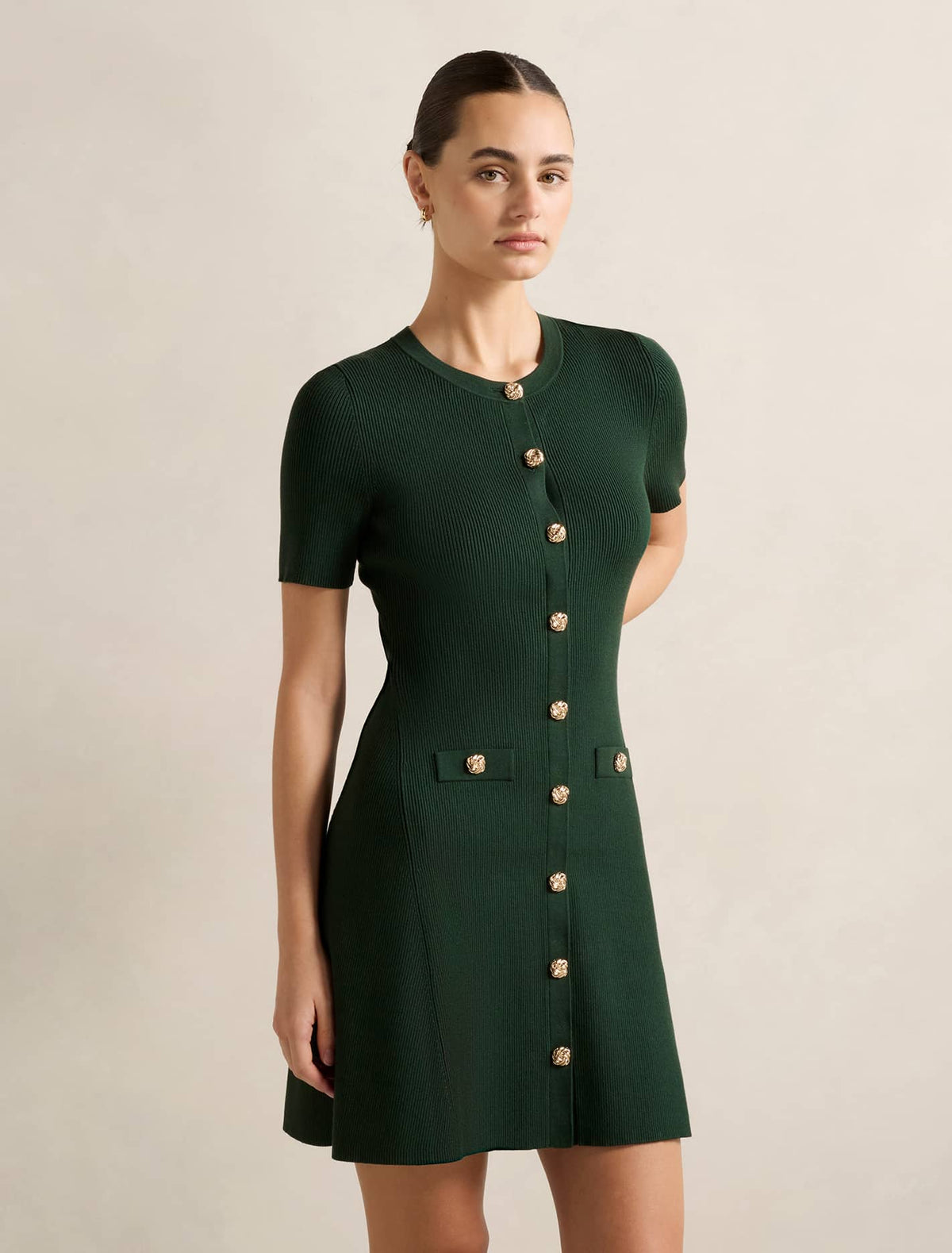 Mallory Knitted Mini Dress Deep Green