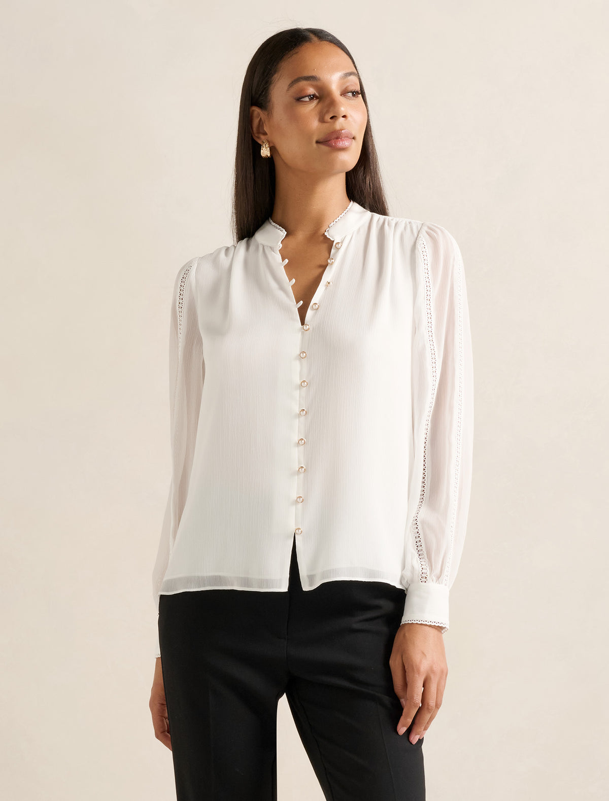 Morgan Trimmed Blouse Porcelain
