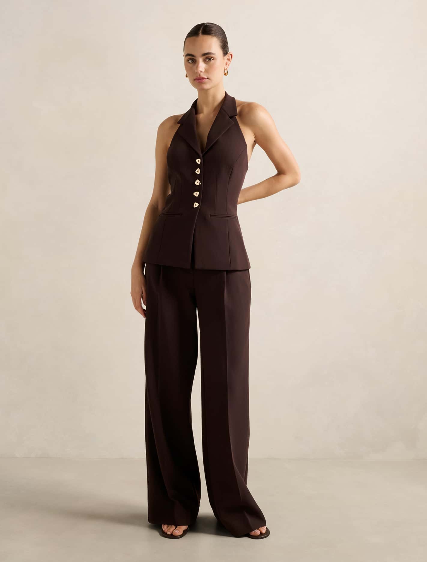 Briony Halter Waistcoat Chocolate Set