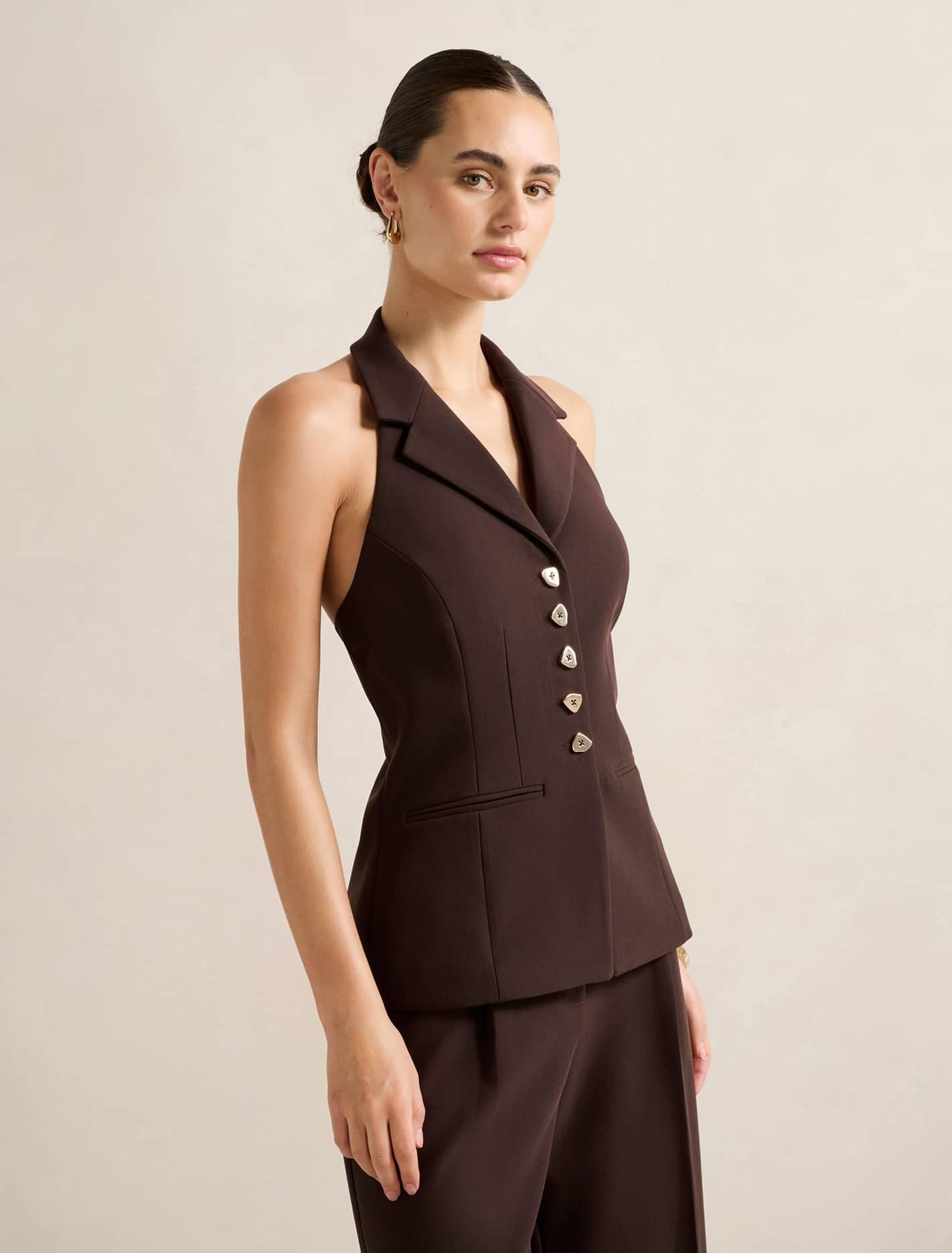 Briony Halter Waistcoat Chocolate Set
