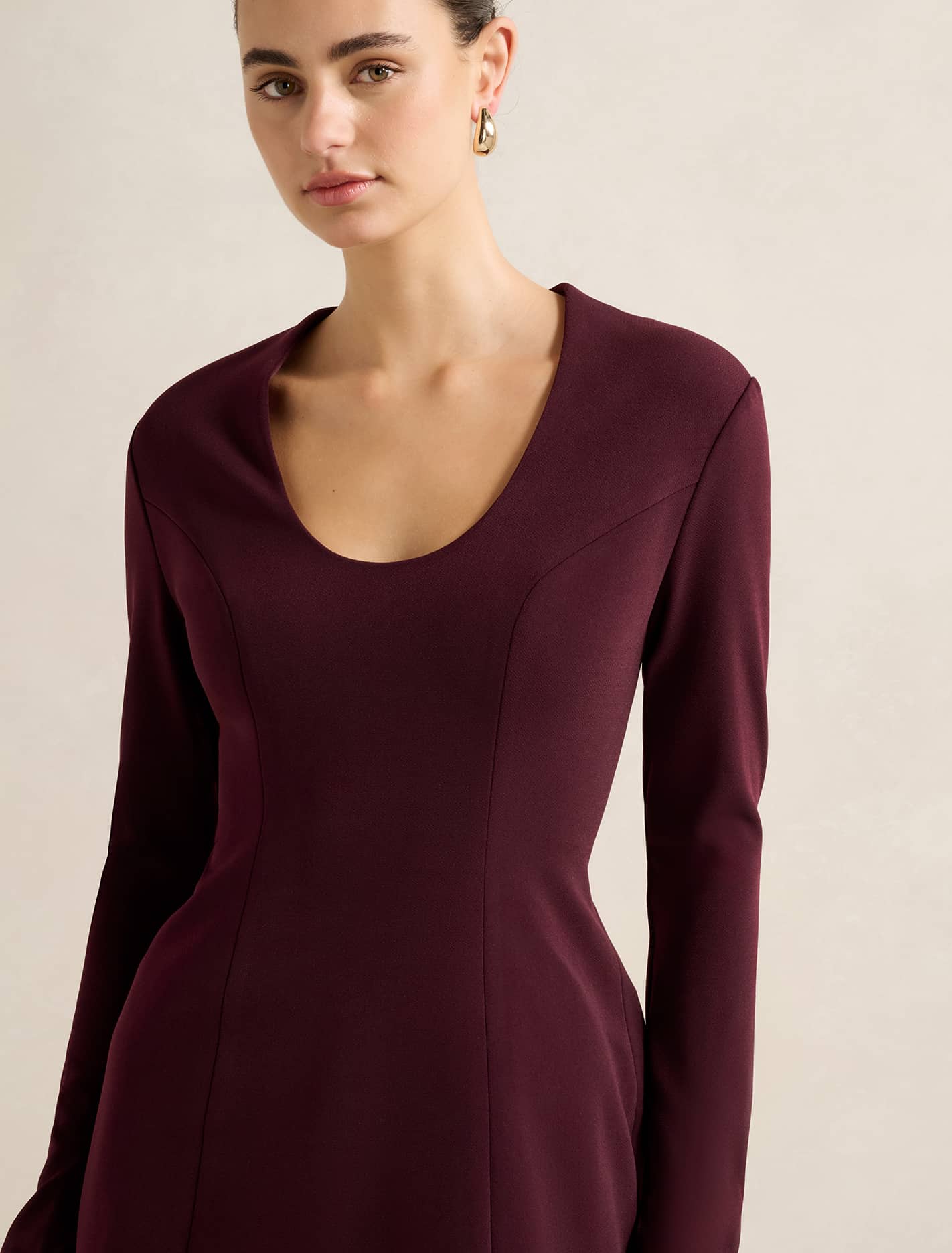 Ruby Long Sleeve Structured Mini Burgundy