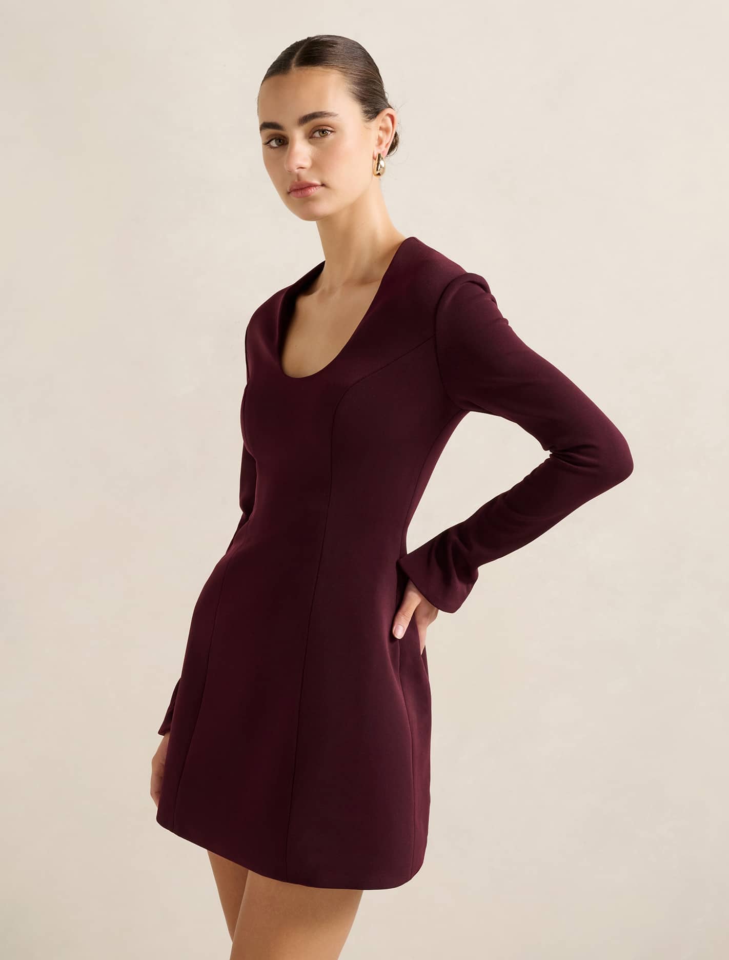Ruby Long Sleeve Structured Mini Burgundy