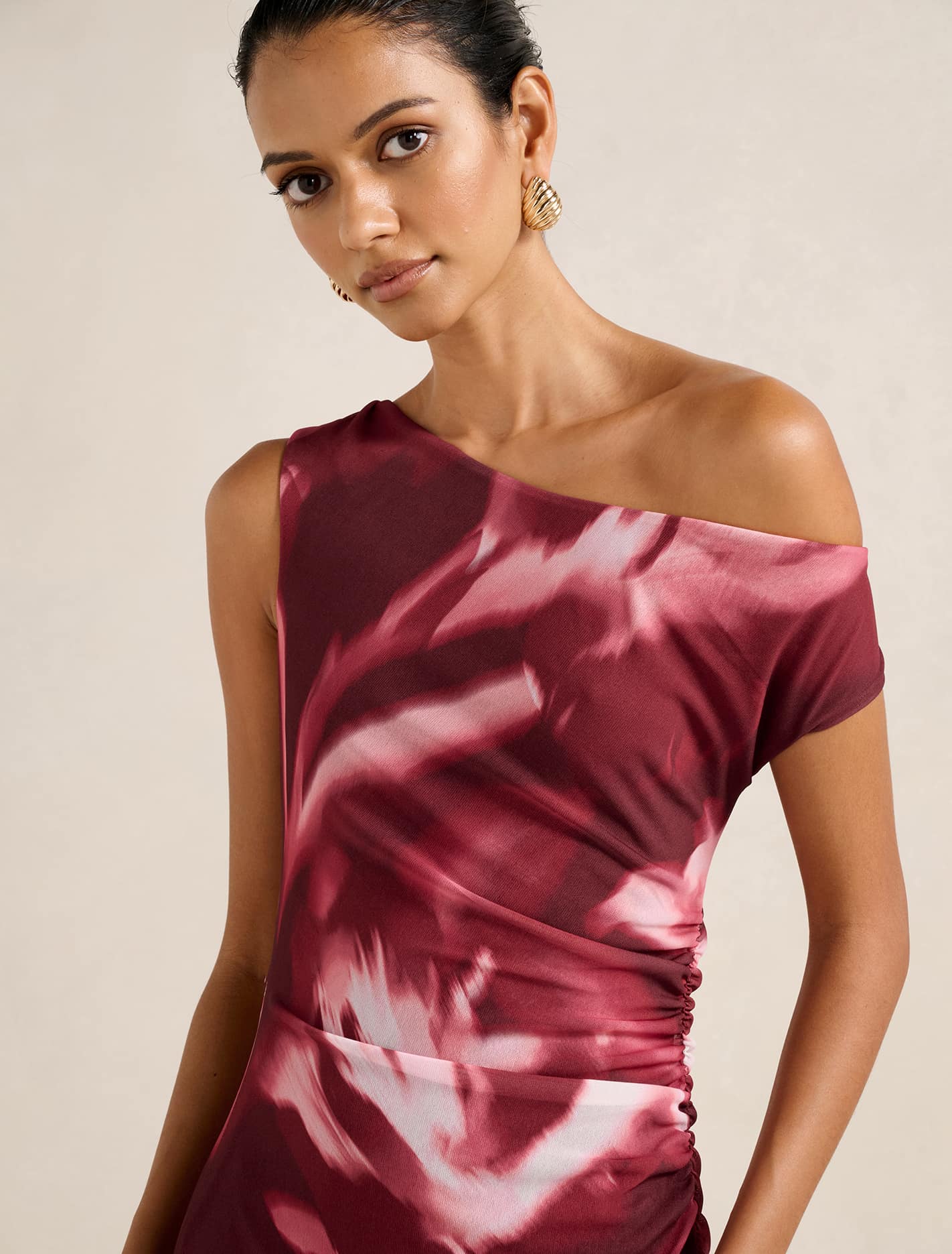 Gisella Petite Mesh Midi Dress Berry Odella Floral