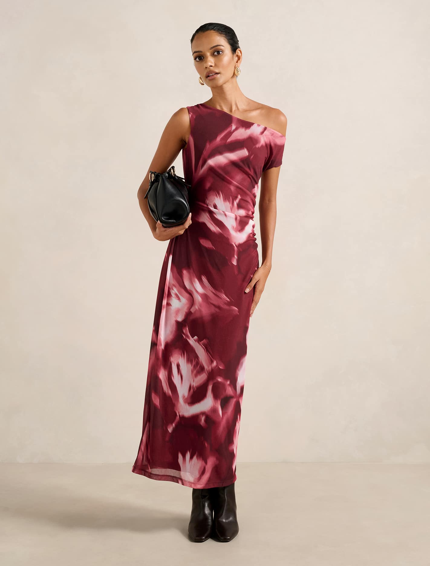 Gisella Petite Mesh Midi Dress Berry Odella Floral
