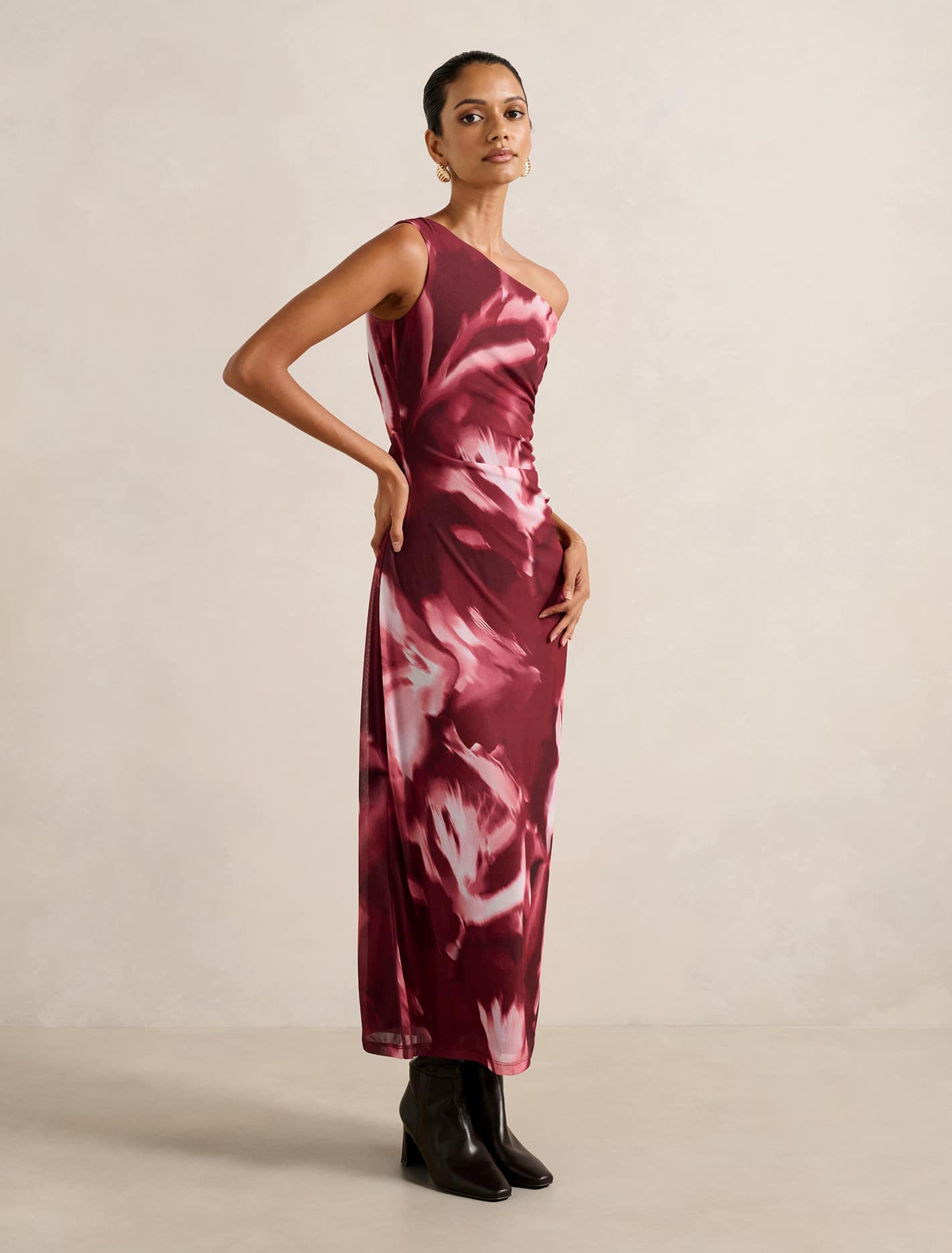 Gisella Petite Mesh Midi Dress Berry Odella Floral