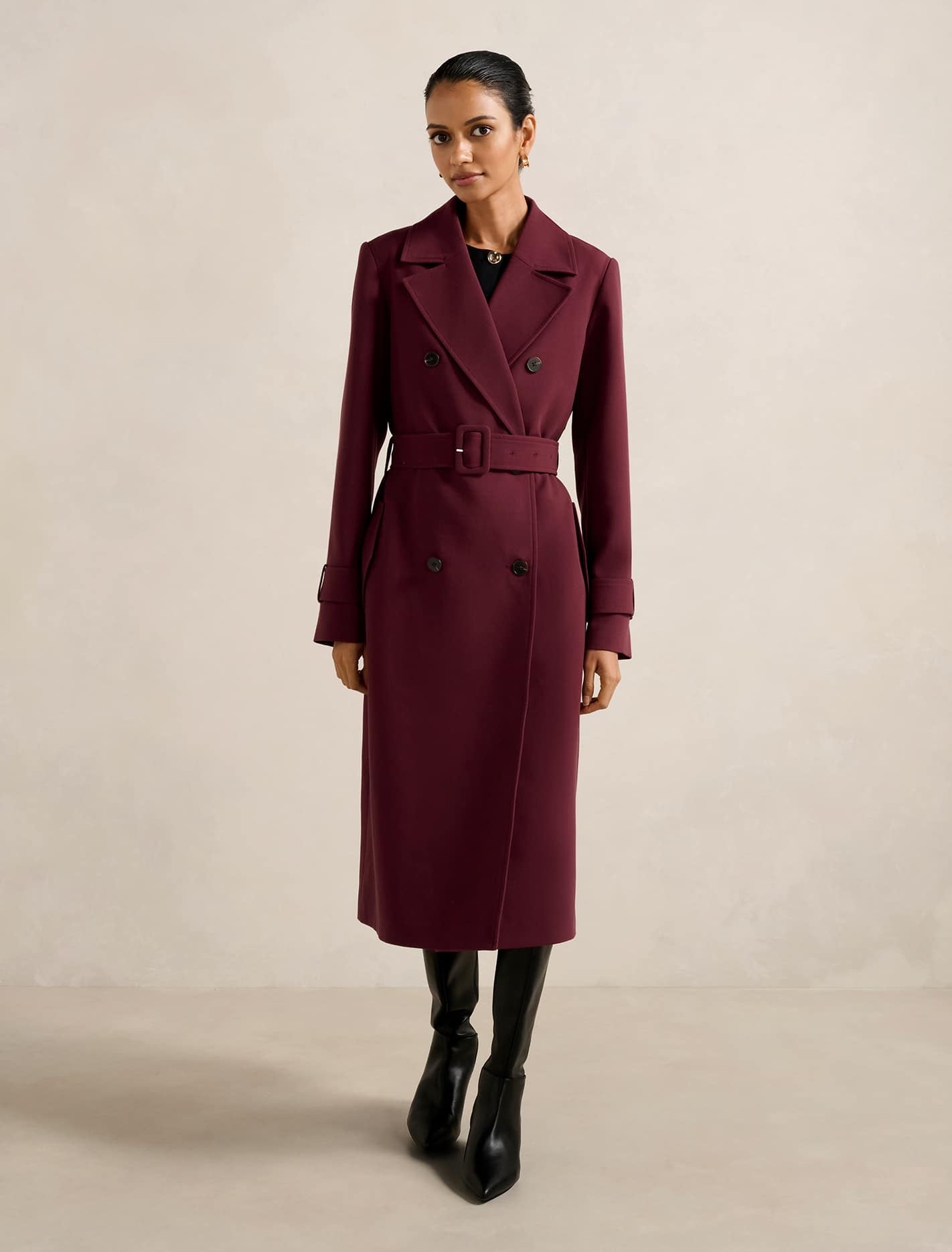 Lydia Petite Crepe Trench Shiraz