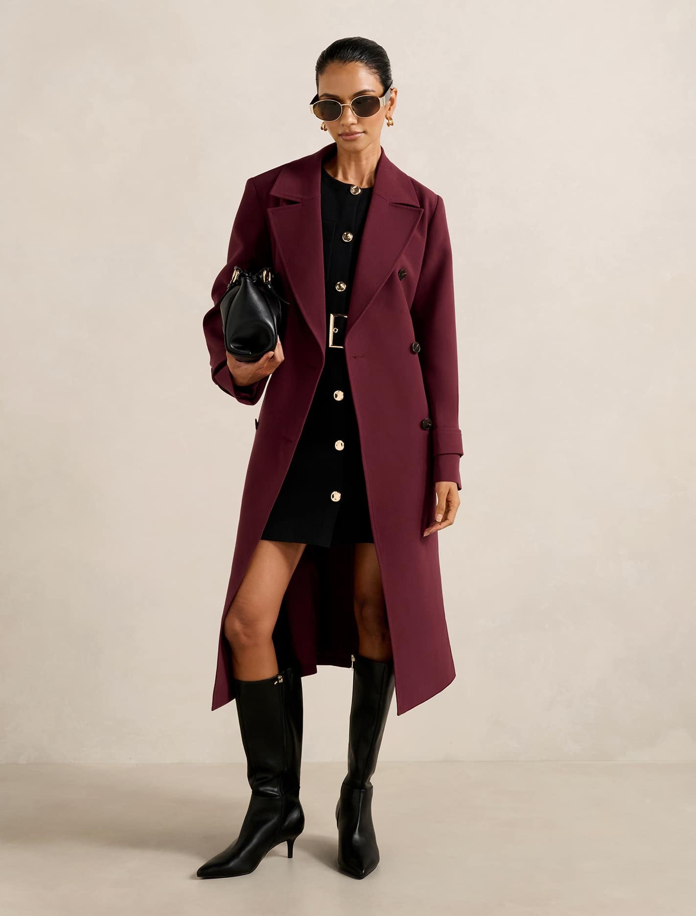 Lydia Petite Crepe Trench Shiraz