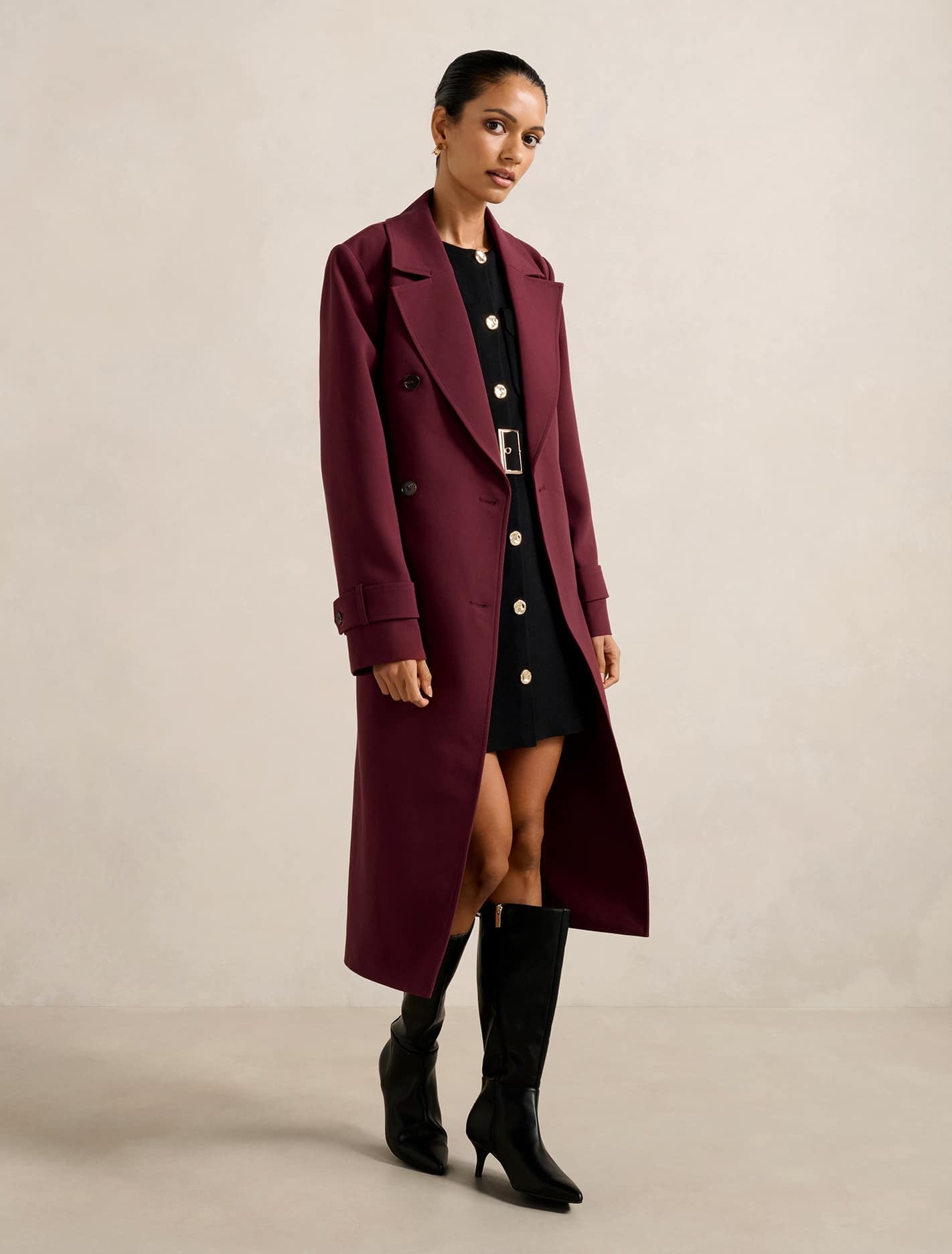 Lydia Petite Crepe Trench Shiraz