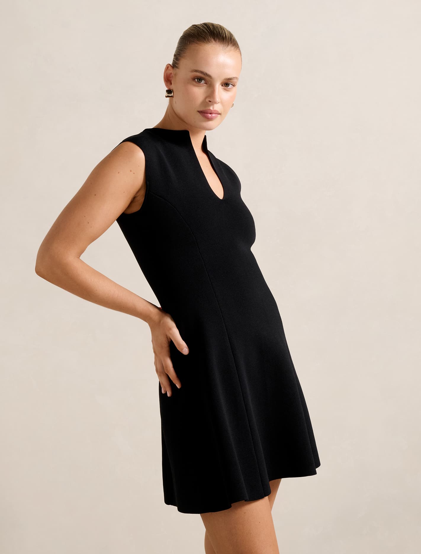 Katerina Crepe Knit Mini Dress Black
