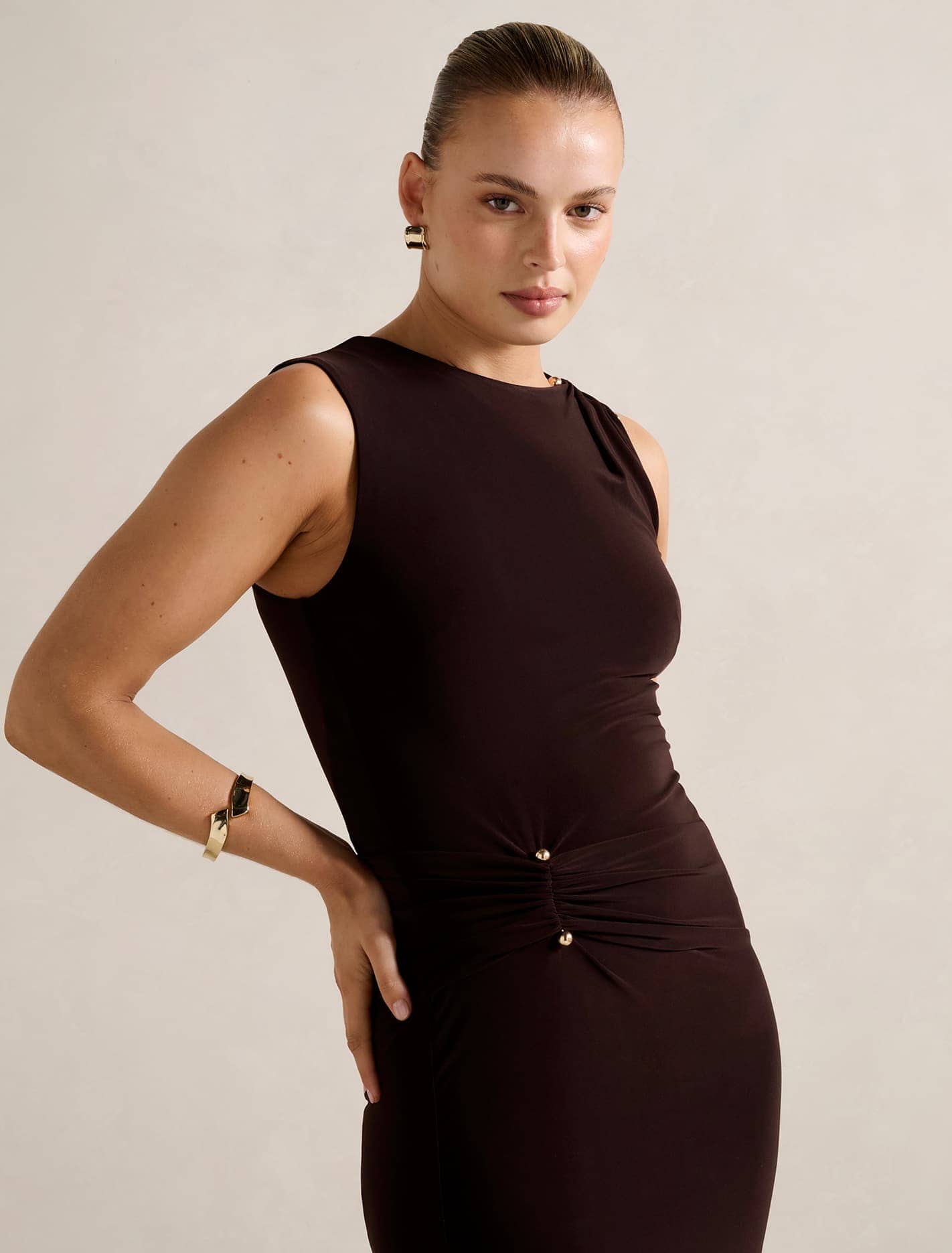 Jess Hardware Bodycon Maxi Dress Dark Chocolate