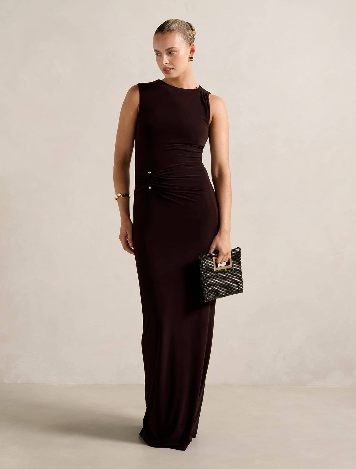 Jess Hardware Bodycon Maxi Dress Dark Chocolate
