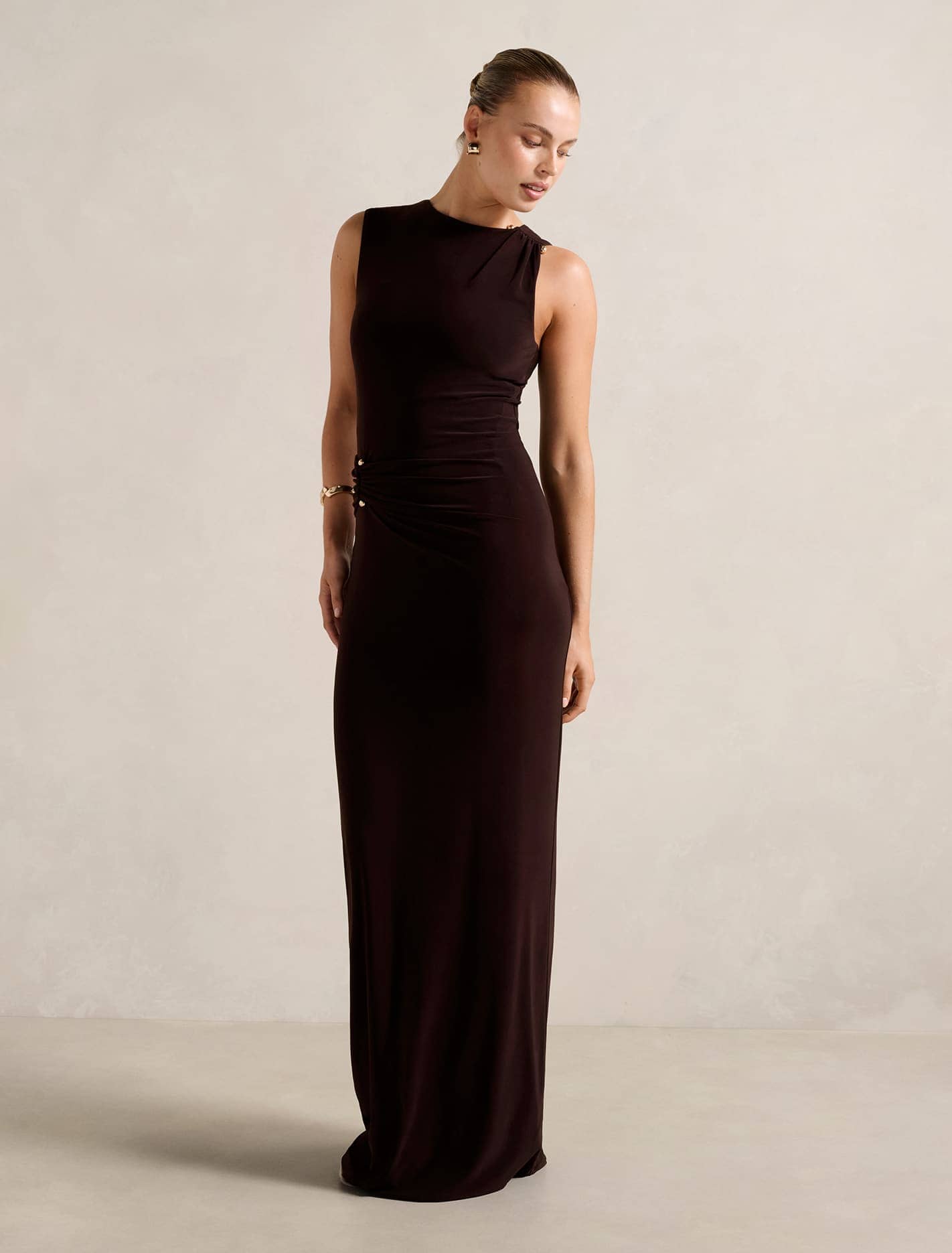 Jess Hardware Bodycon Maxi Dress Dark Chocolate