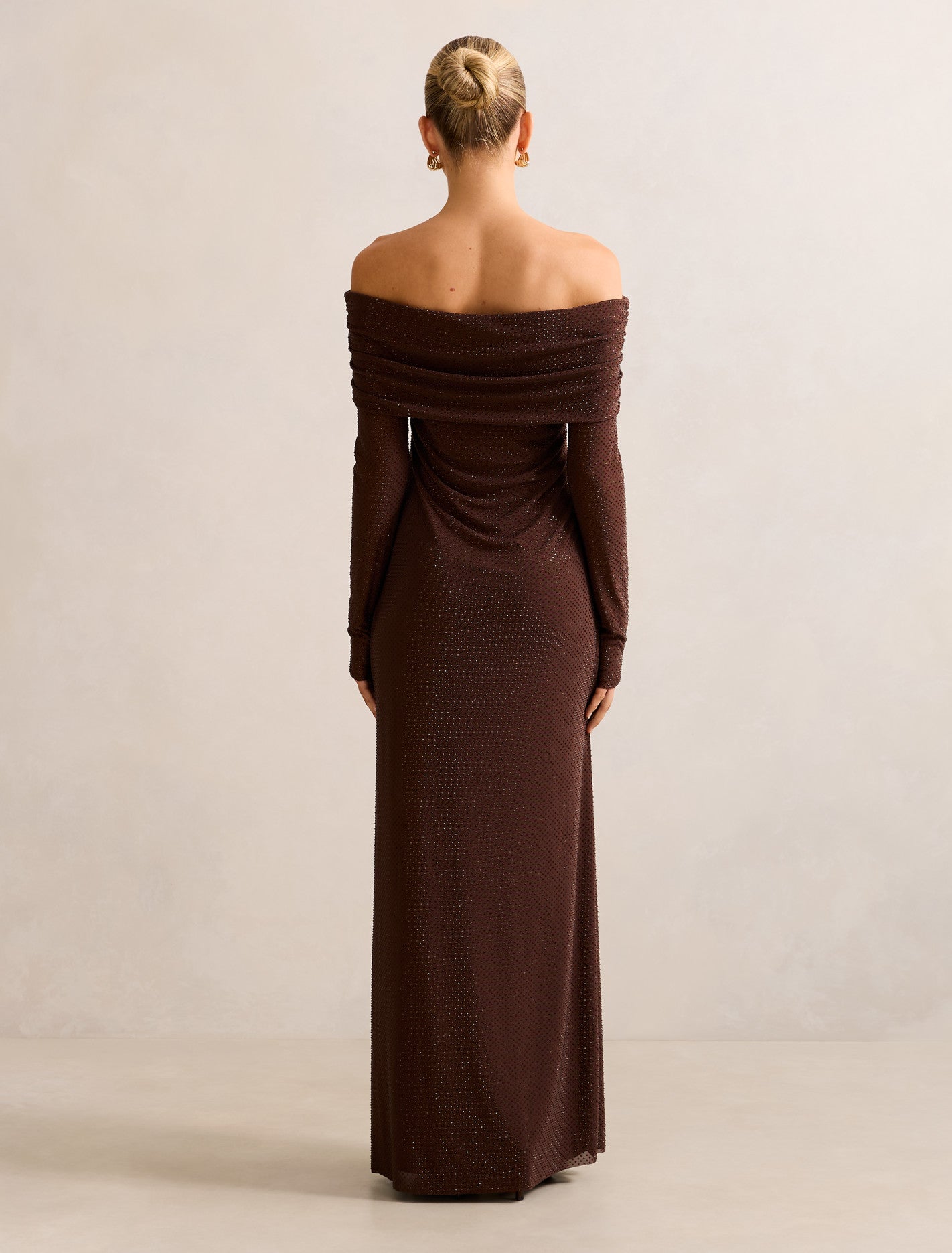 Effie Bardot Heatseal Maxi Dress Chocolate