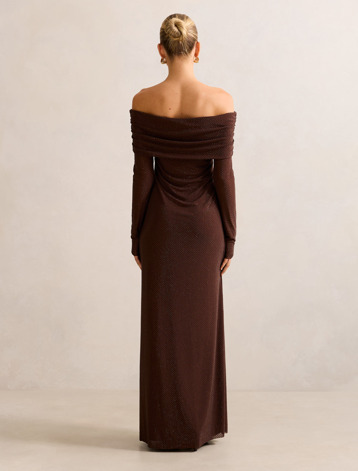 Effie Bardot Heatseal Maxi Dress Chocolate