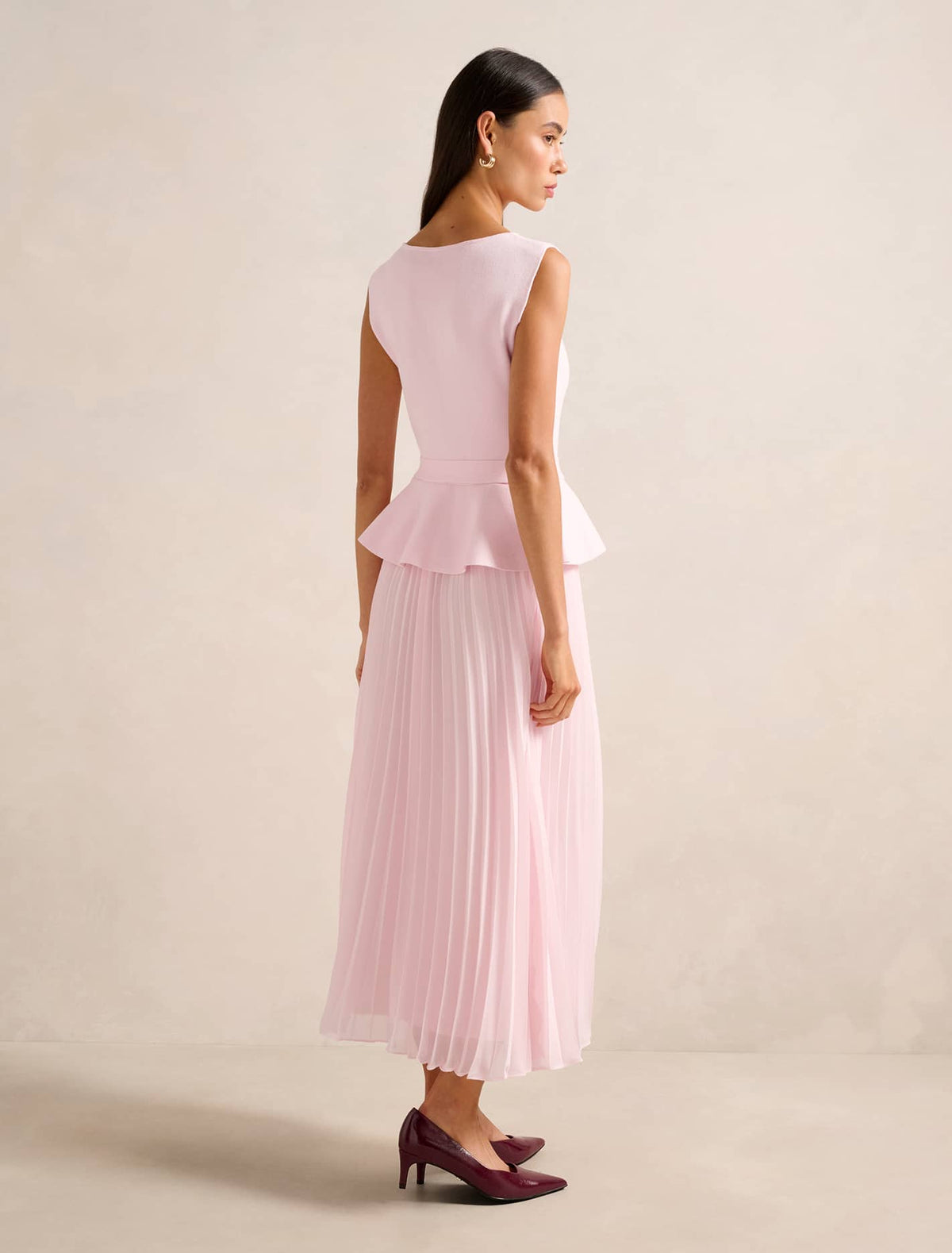 Luella Pleat Mixed Midi Dress Pink