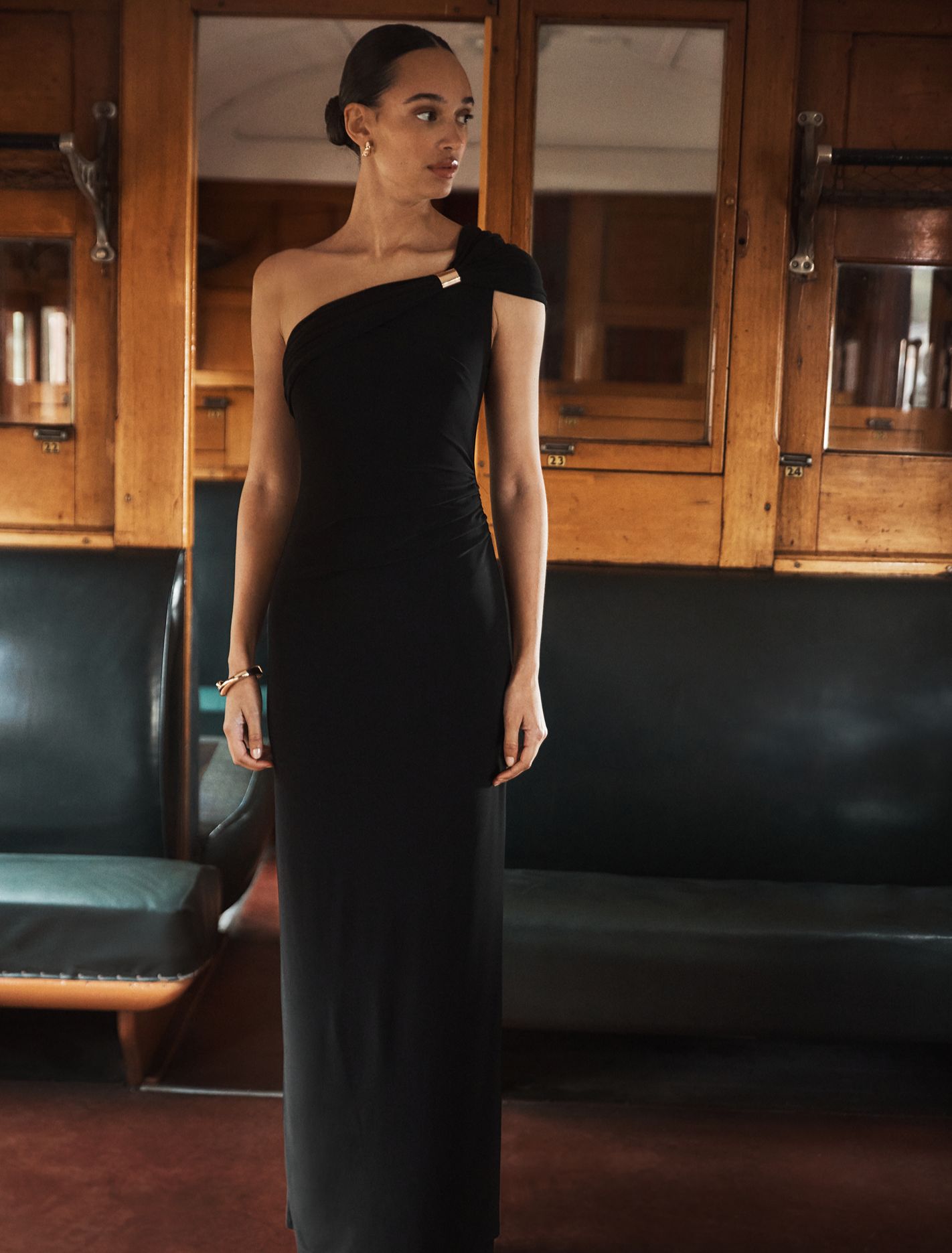 Robyn One-Shoulder Jersey Maxi Dress Black