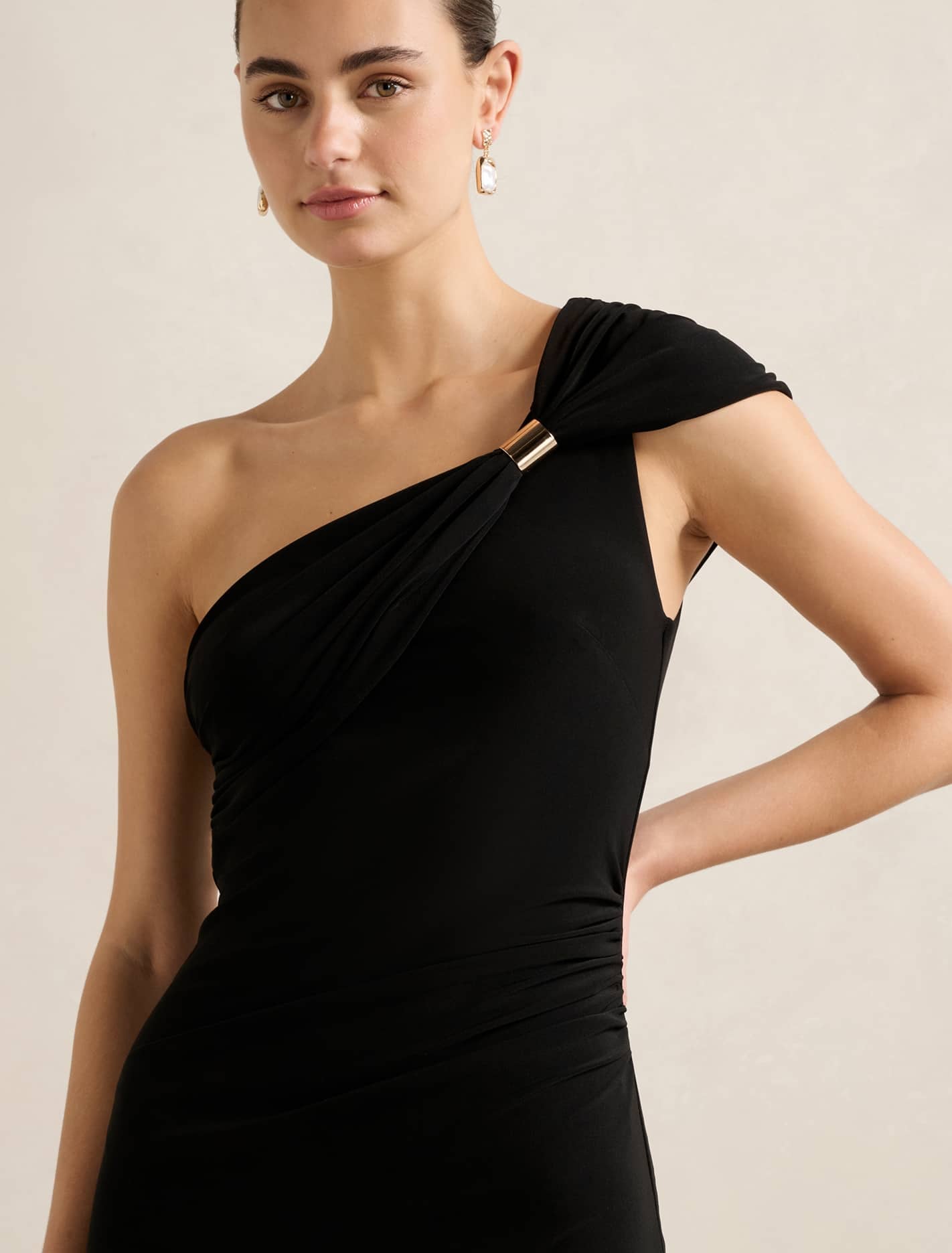 Robyn One-Shoulder Jersey Maxi Dress Black