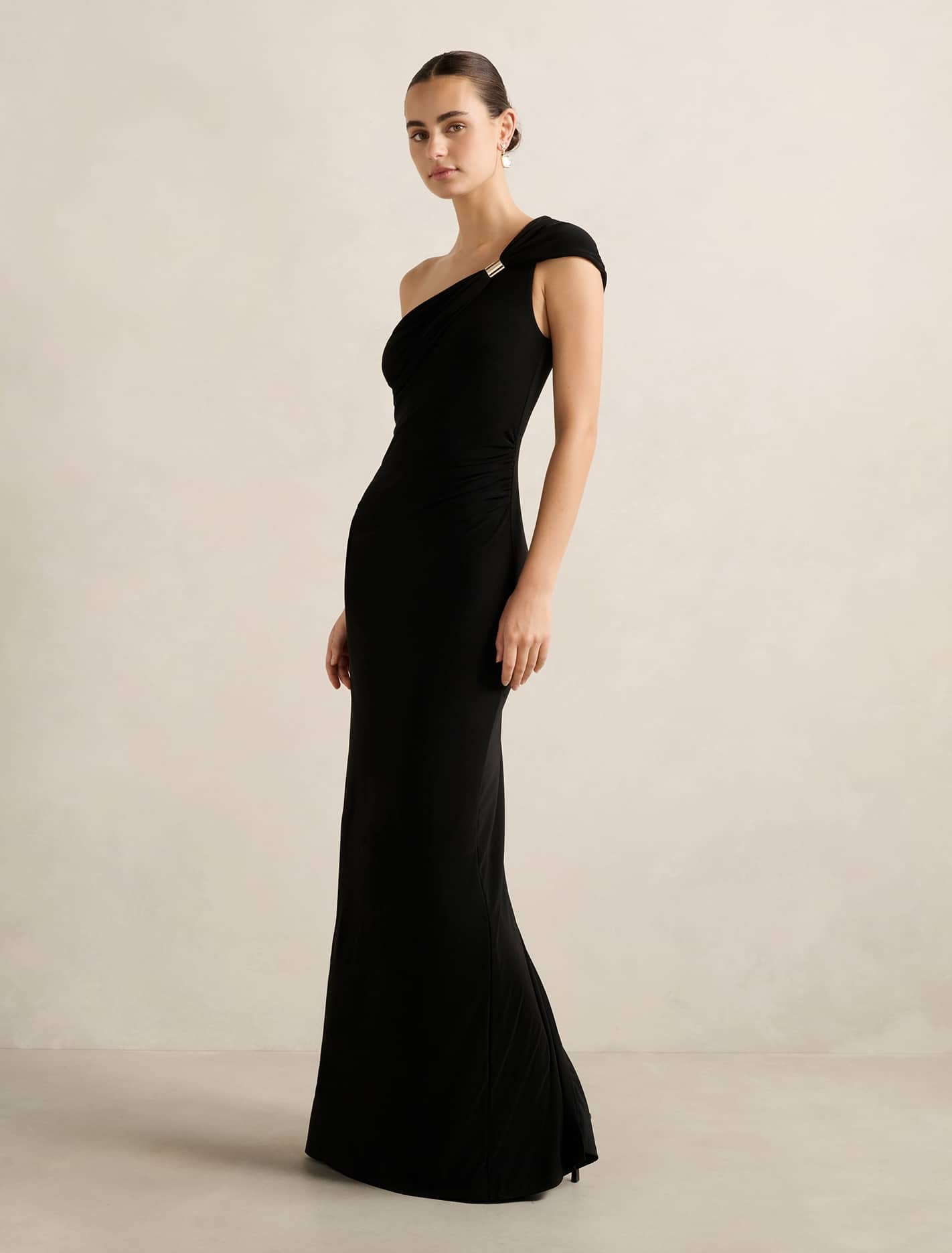 Robyn One-Shoulder Jersey Maxi Dress Black