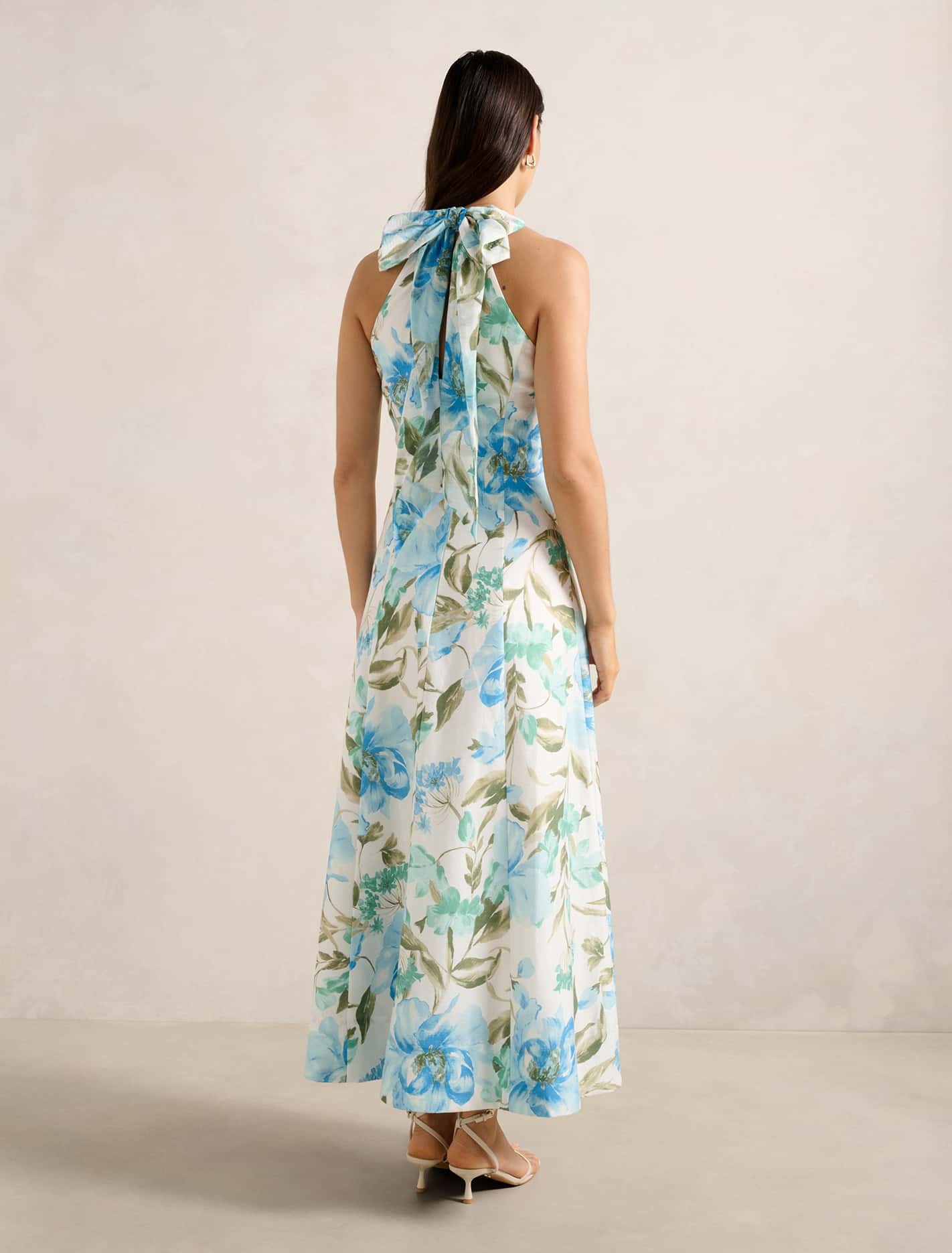 Sallie Halter Bow Midi Dress Blue Lyell Floral