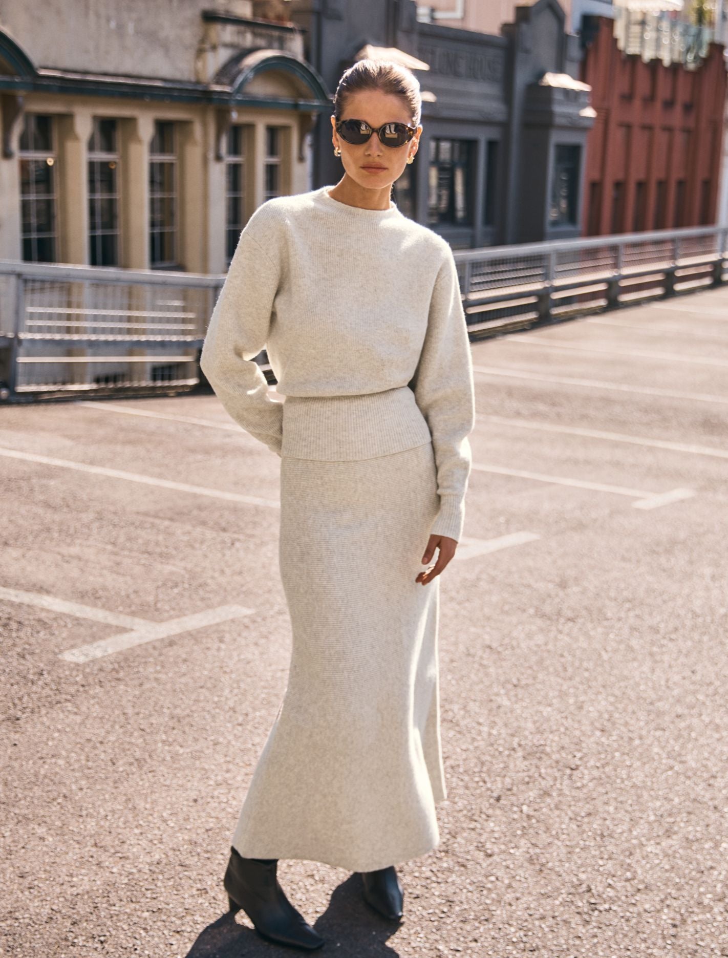 Cora Knitted Midi Skirt Oat Co Ord