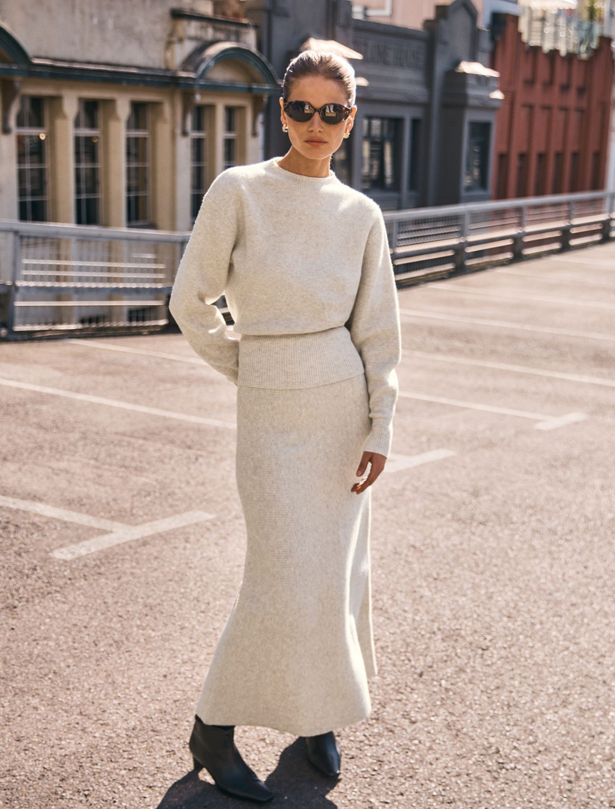 Cora Knitted Midi Skirt Oat Co Ord