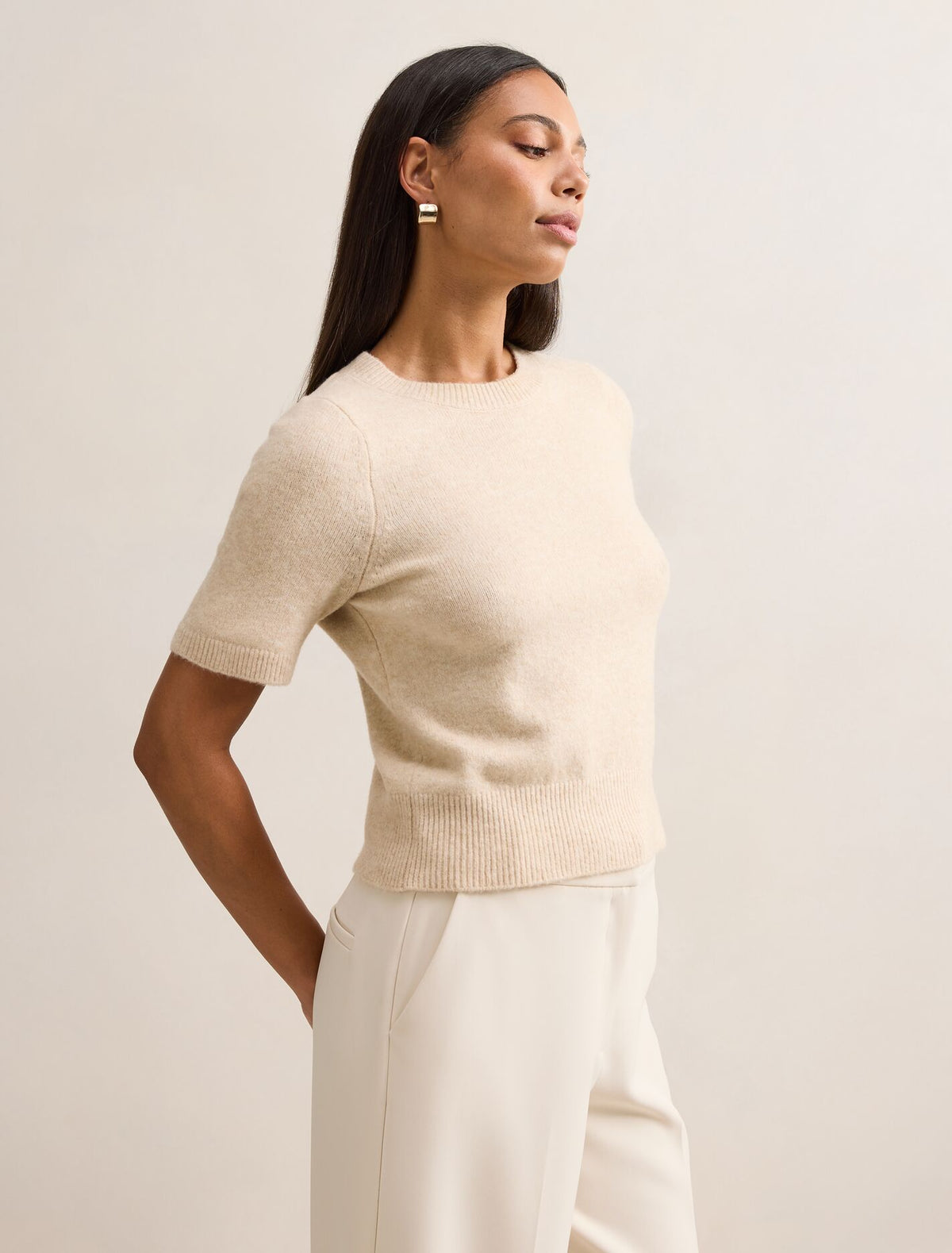 Estelle Short Sleeve Knit Tee Neutral Oat