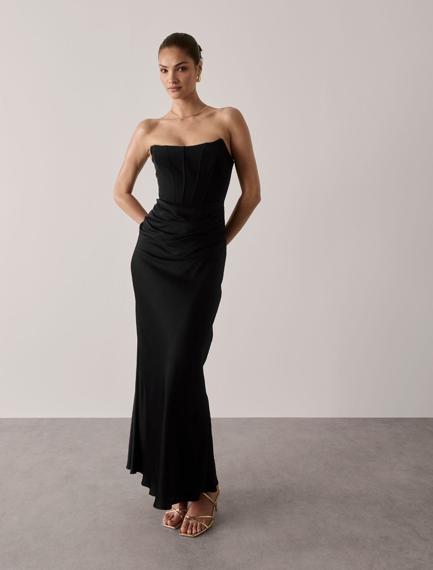 Isra Drape Strapless Maxi Dress Black