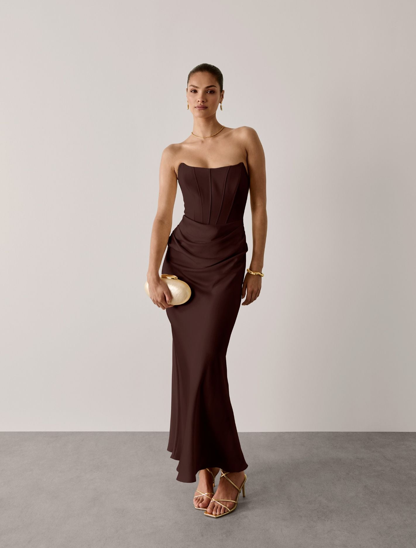 Isra Drape Strapless Maxi Dress Dark Chocolate