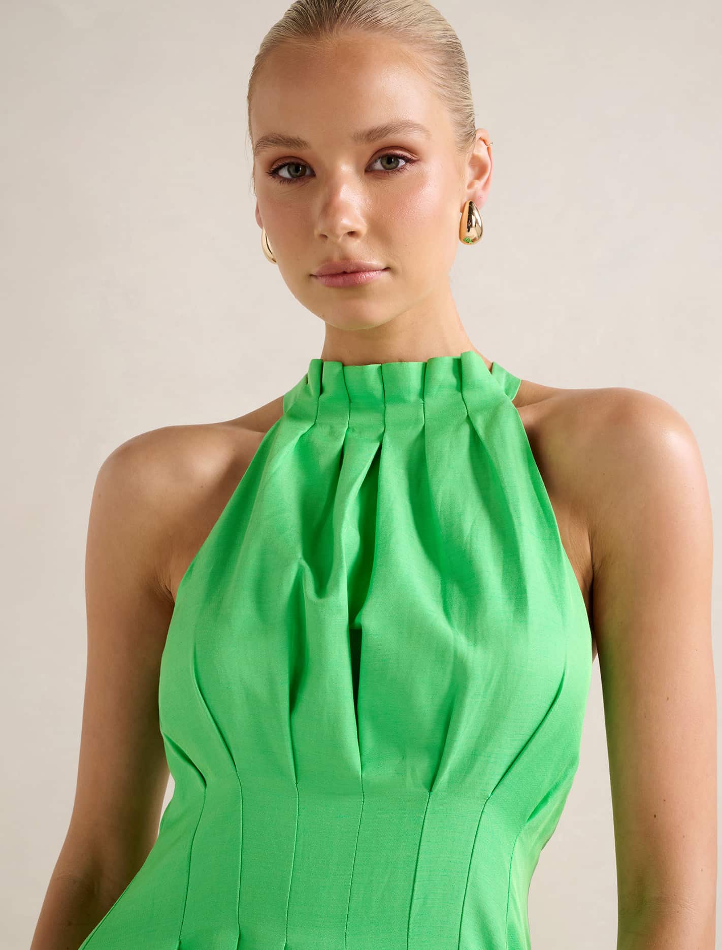 Miller Pleat Halter Midi Shamrock
