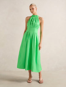 Miller Pleat Halter Midi Shamrock
