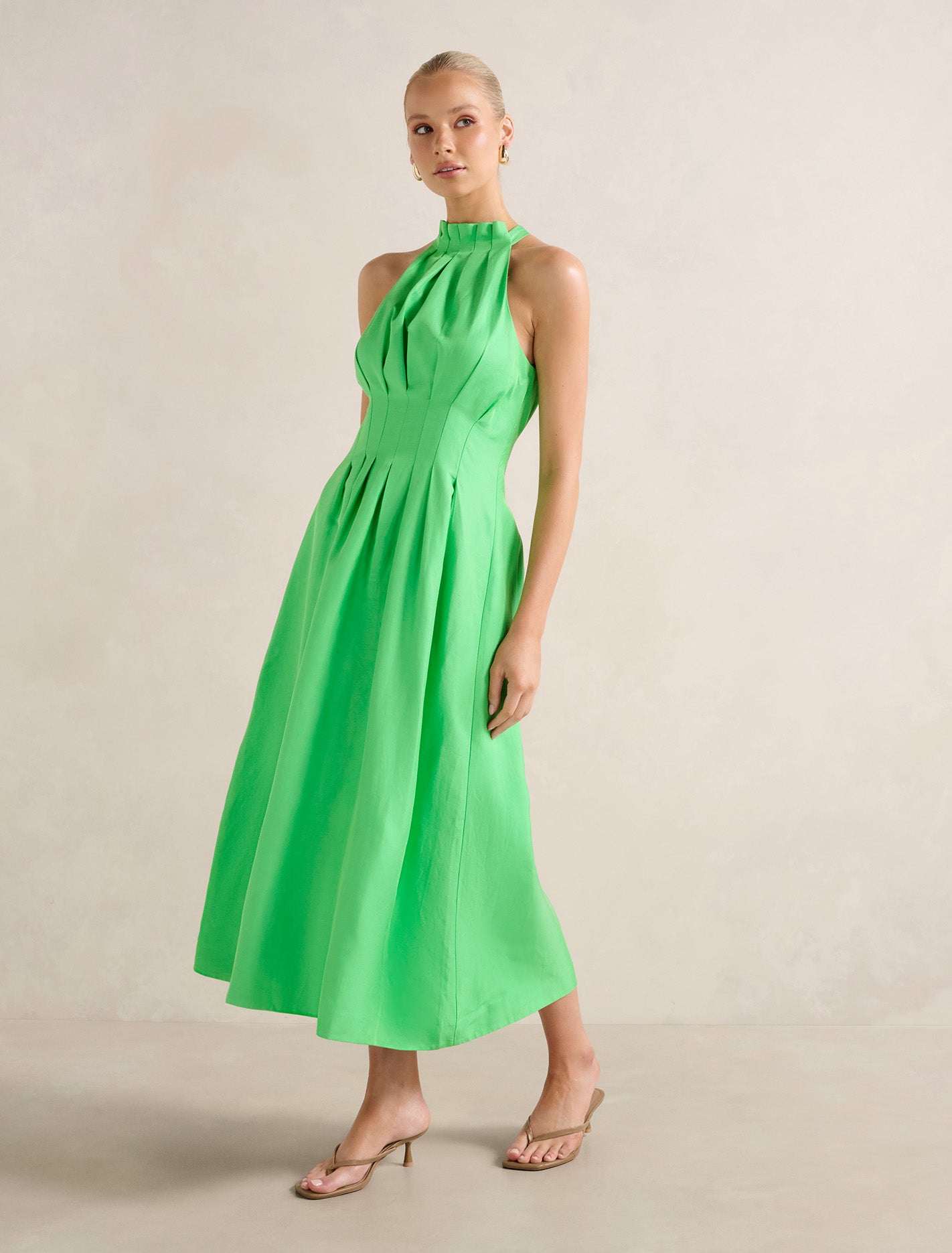 Miller Pleat Halter Midi Shamrock