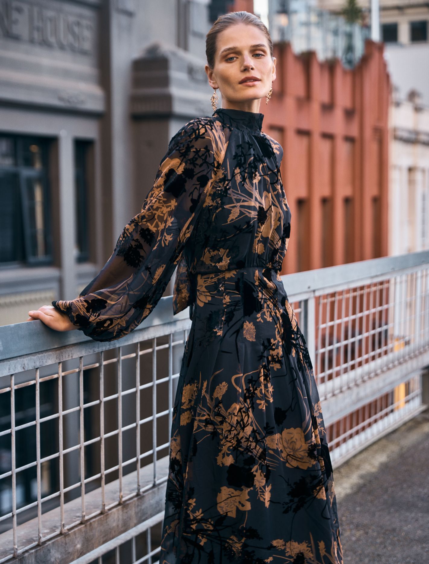 Janelle Velvet Burnout Maxi Dress Black/Brown