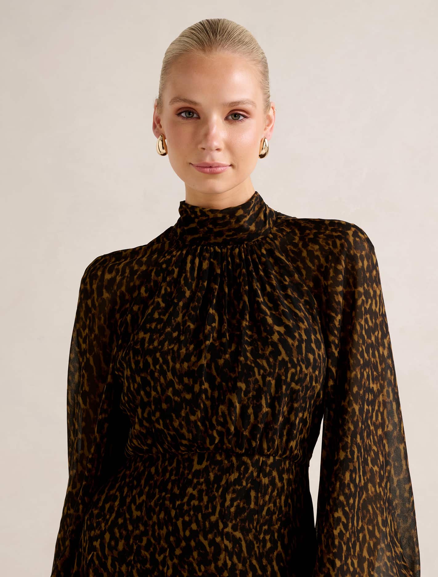 Janelle Printed Raglan Maxi Dress Tan Brushed Animal