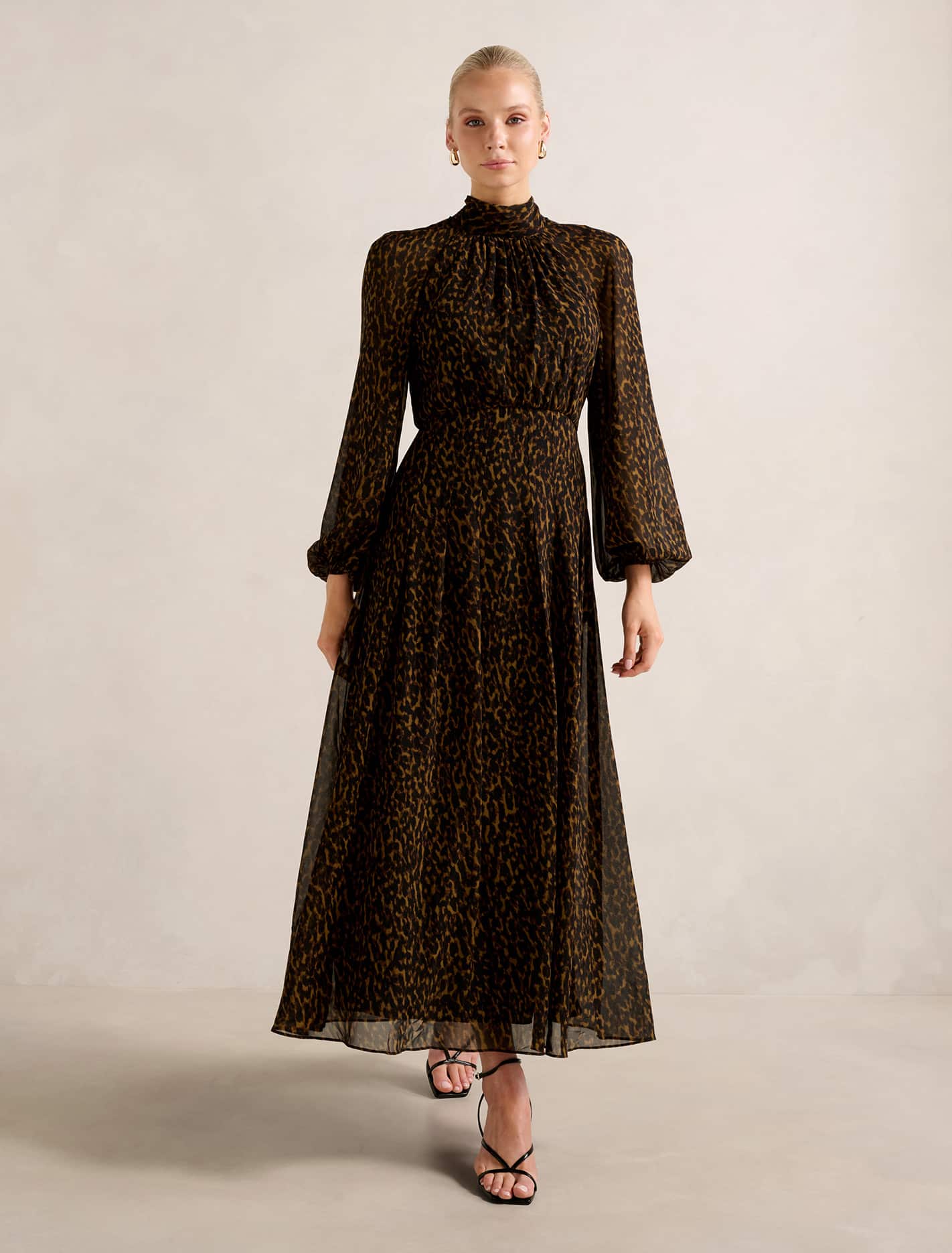 Janelle Printed Raglan Maxi Dress Tan Brushed Animal