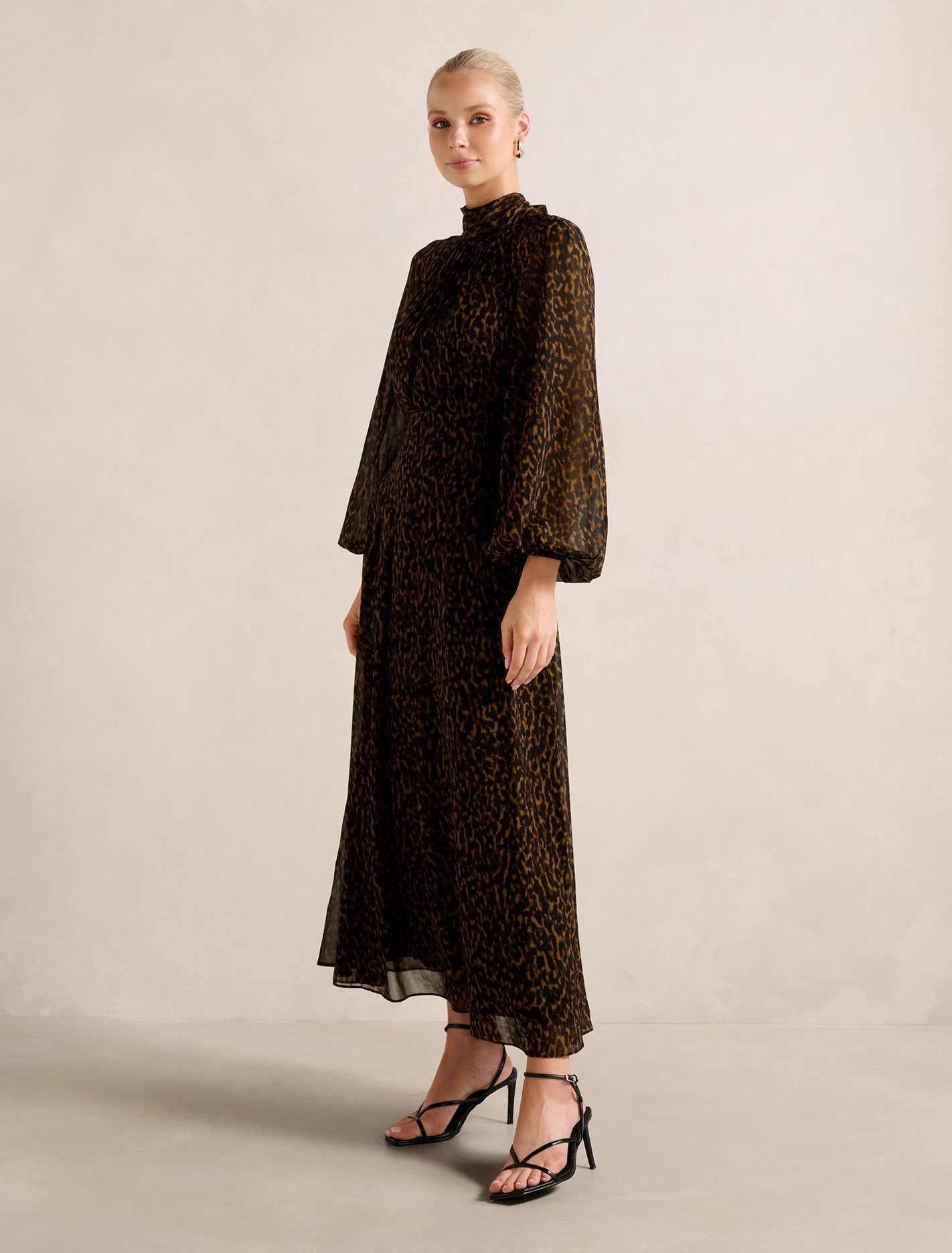 Janelle Printed Raglan Maxi Dress Tan Brushed Animal