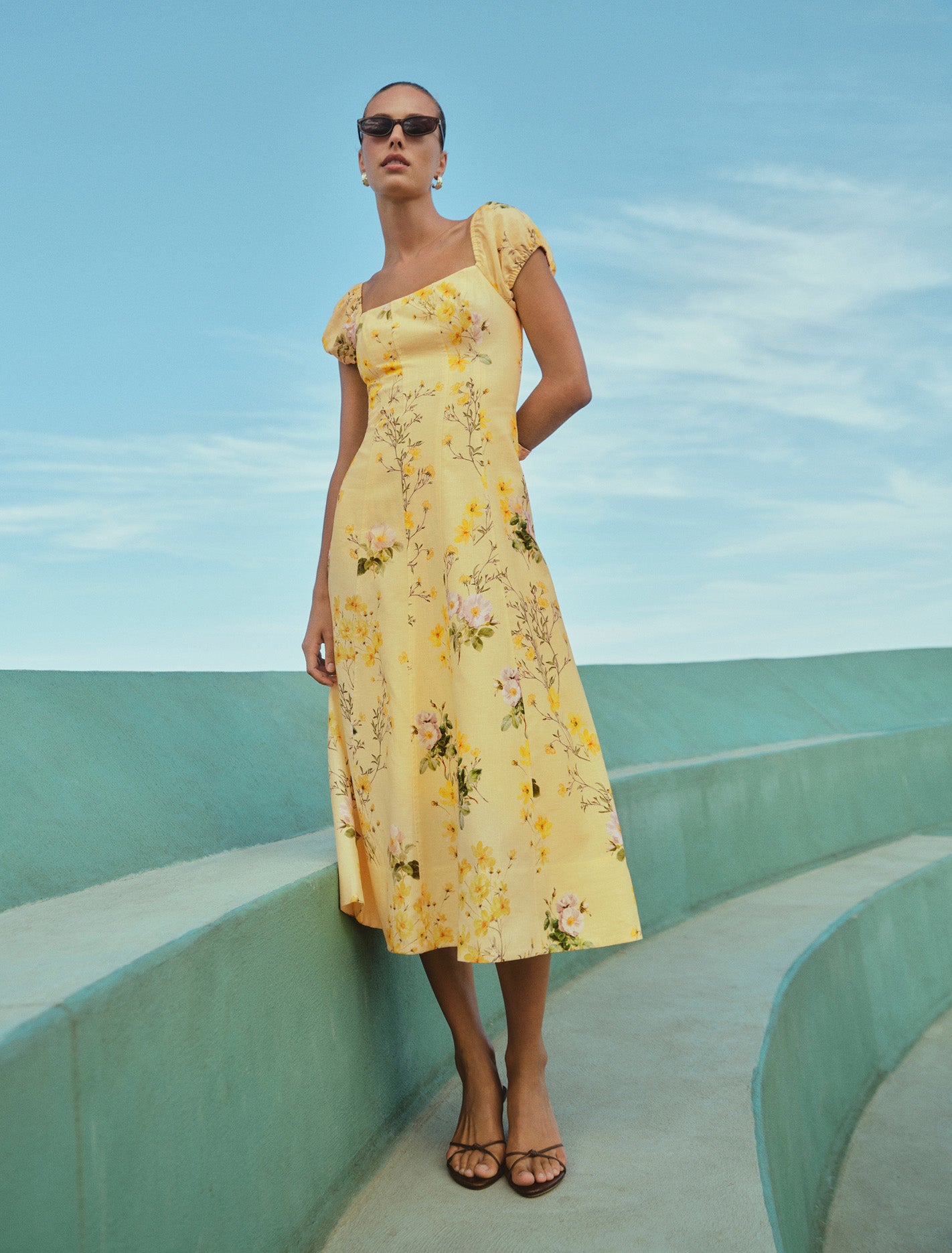 Sadie Cap Sleeve Linen Midi Dress Saffia Ditsy