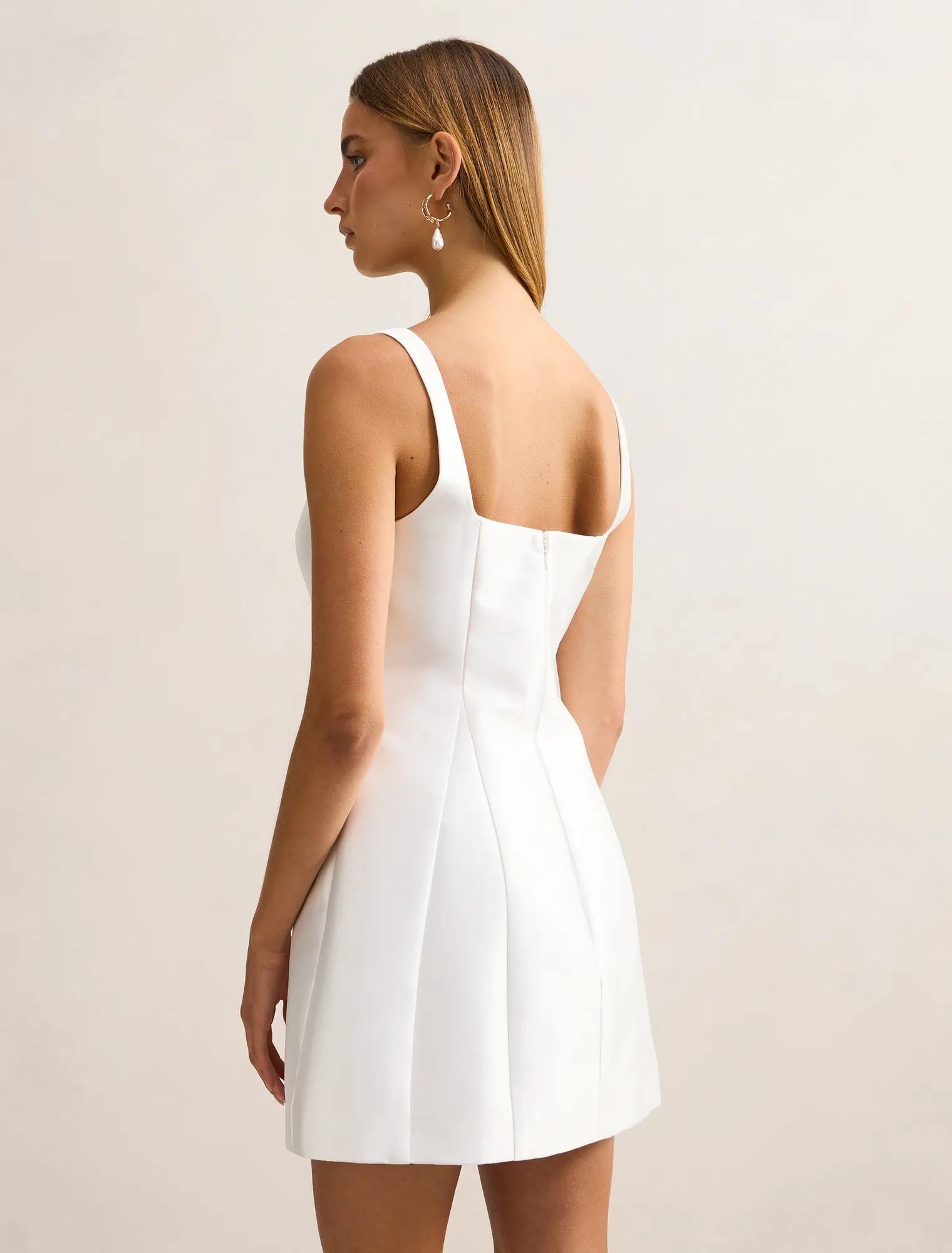 Kaitlyn Structured Satin Mini Dress Porcelain