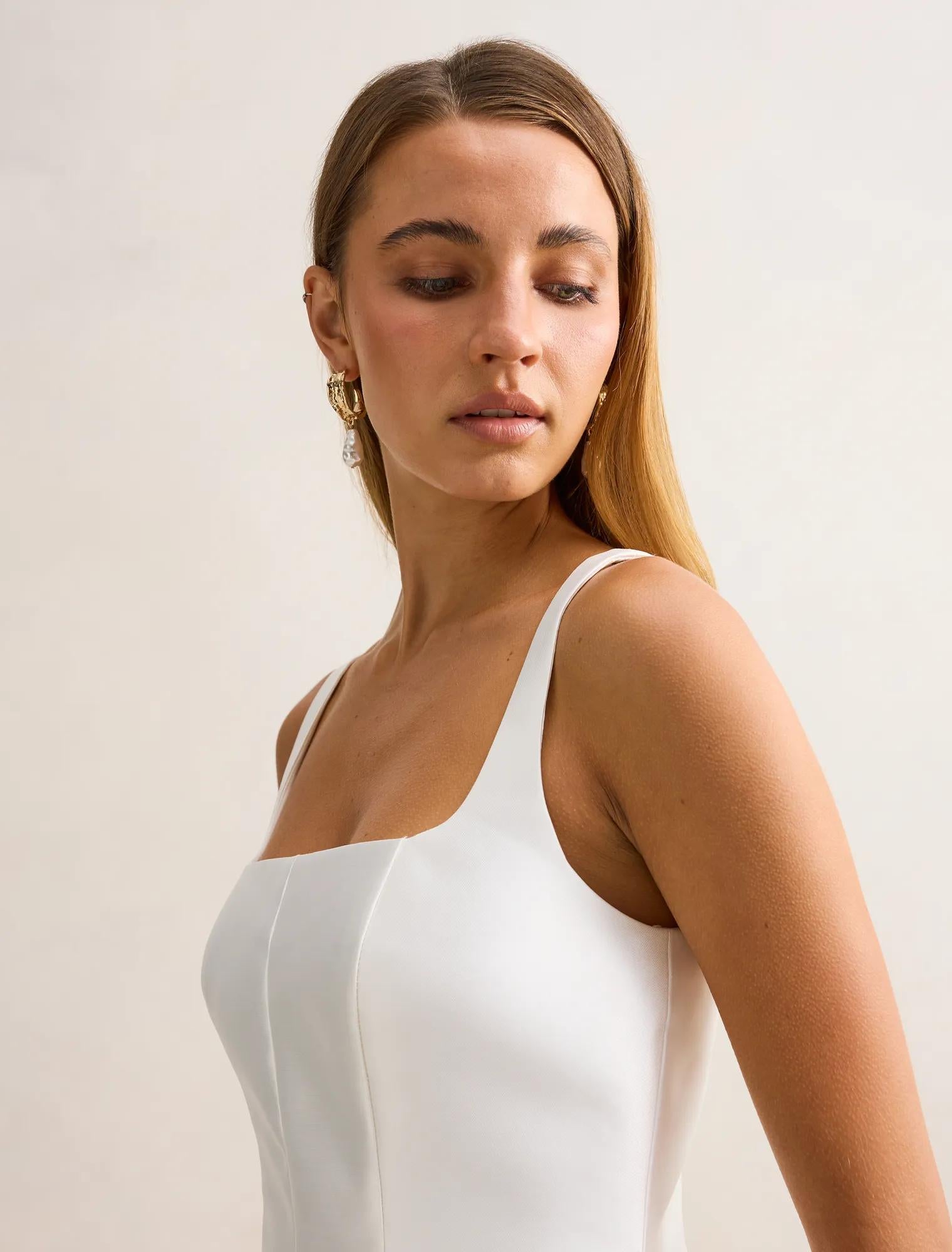 Kaitlyn Structured Satin Mini Dress Porcelain