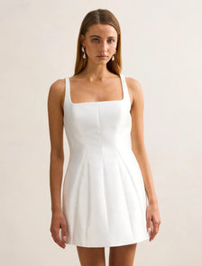 Kaitlyn Structured Satin Mini Dress Porcelain
