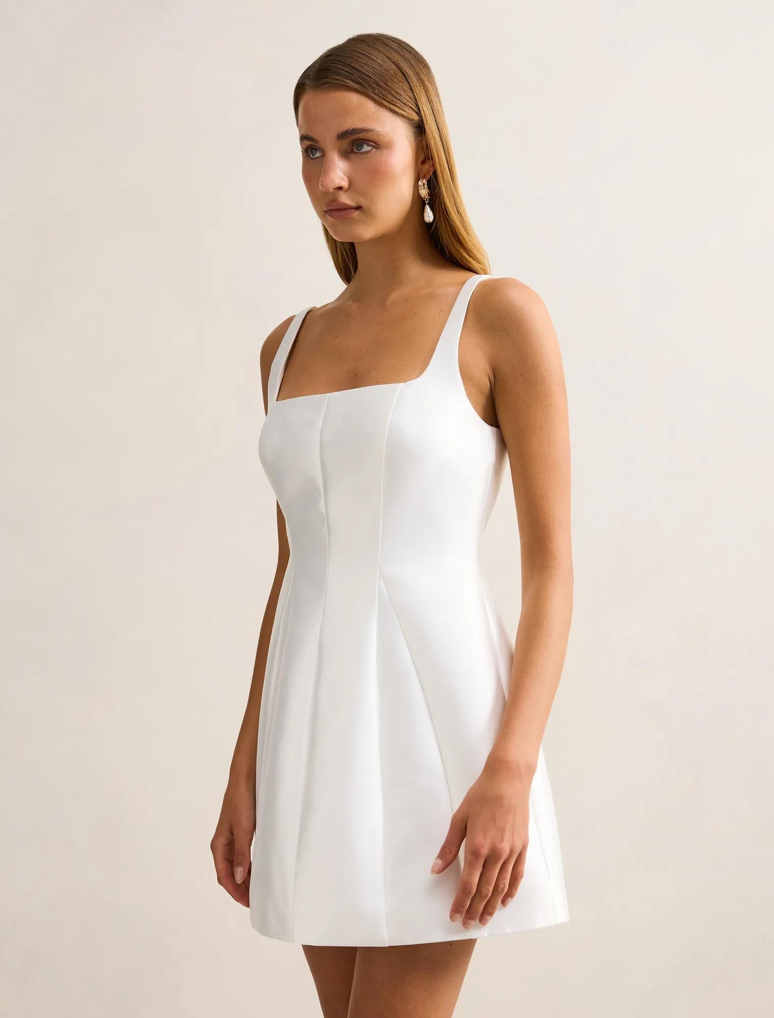 Kaitlyn Structured Satin Mini Dress Porcelain