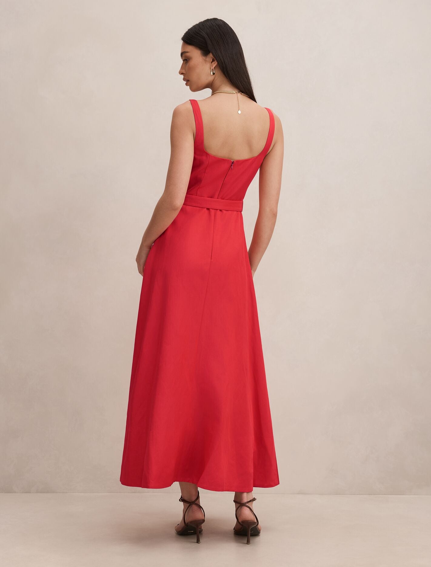 Hayden Square Neck Midi Dress Red