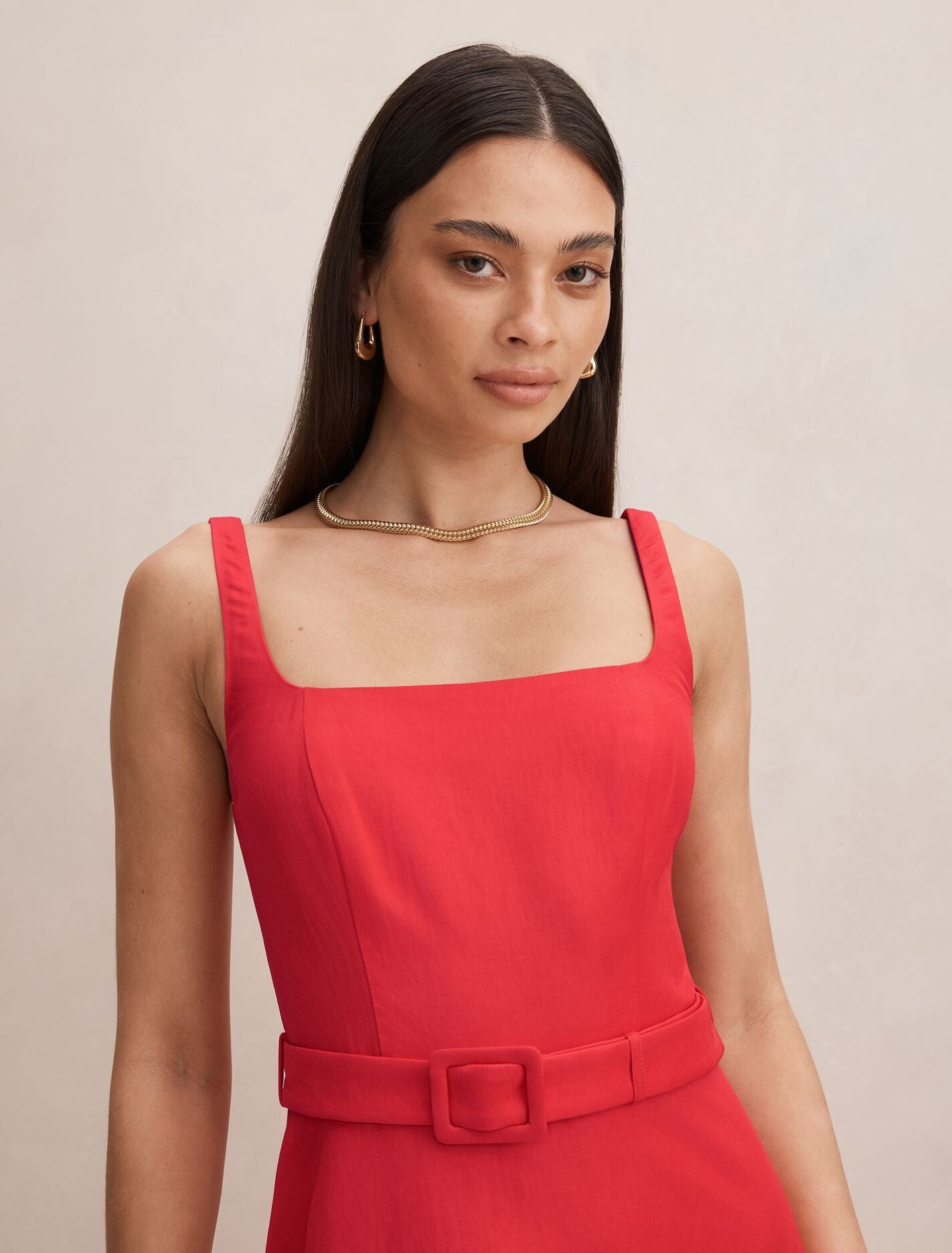 Hayden Square Neck Midi Dress Red