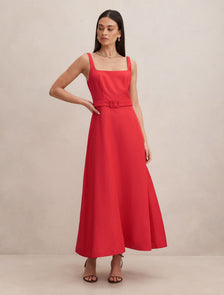 Hayden Square Neck Midi Dress Red
